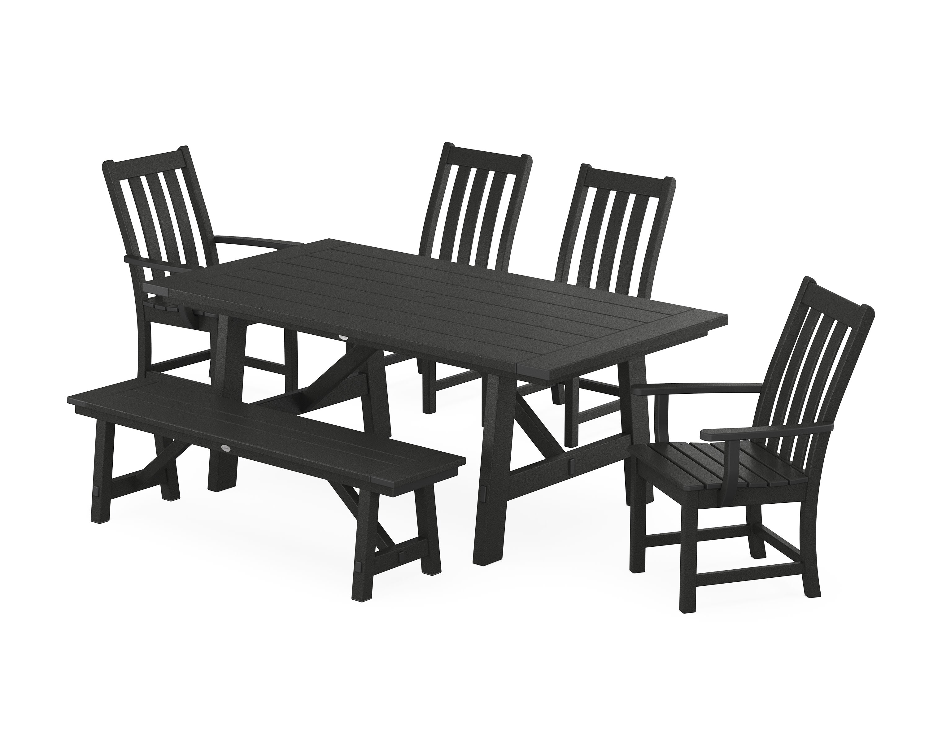 Vineyard 6-Piece Rustic Farmhouse Dining Set With Bench in Black