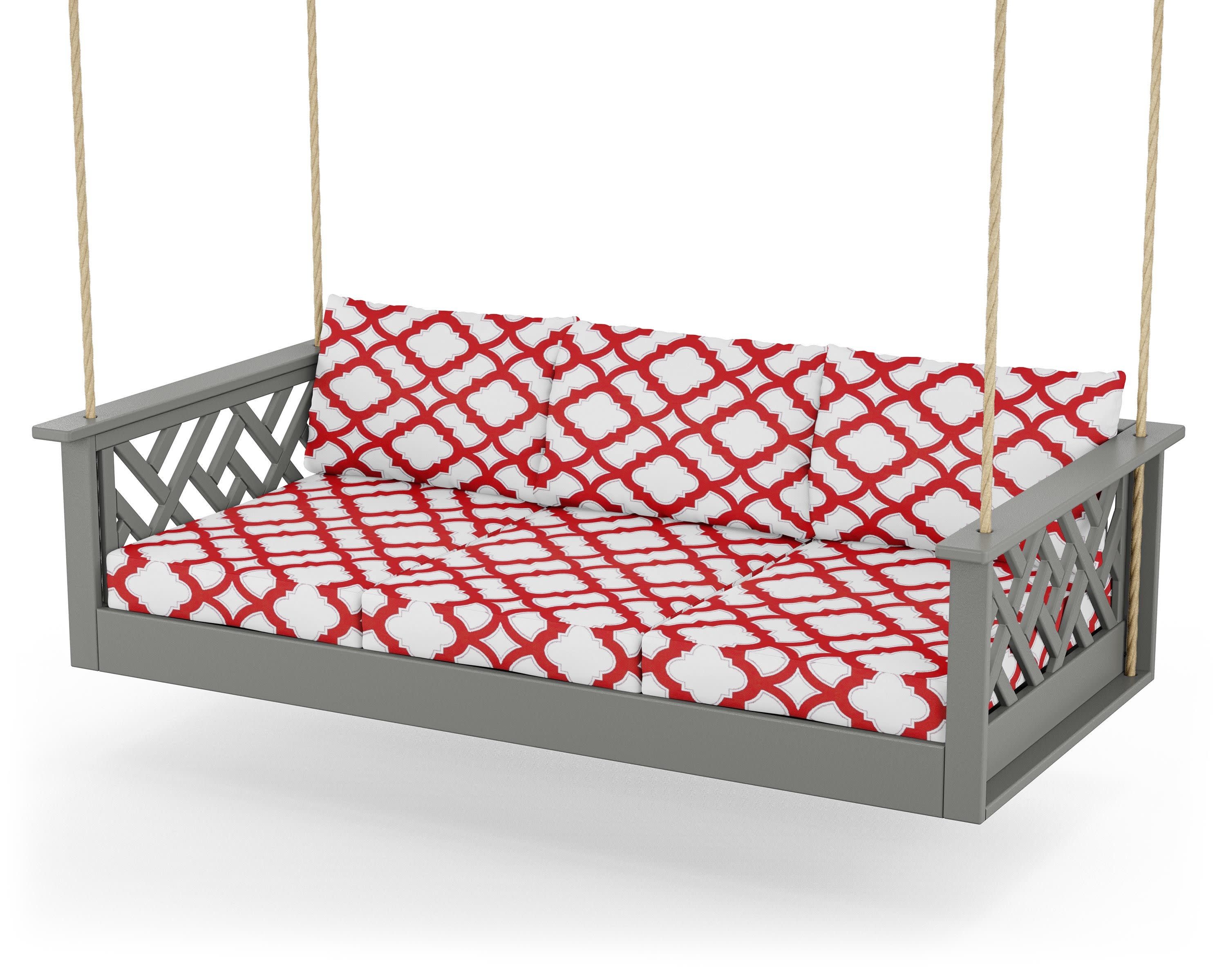 Chippendale Daybed Swing in Slate Grey / Trellis Crimson