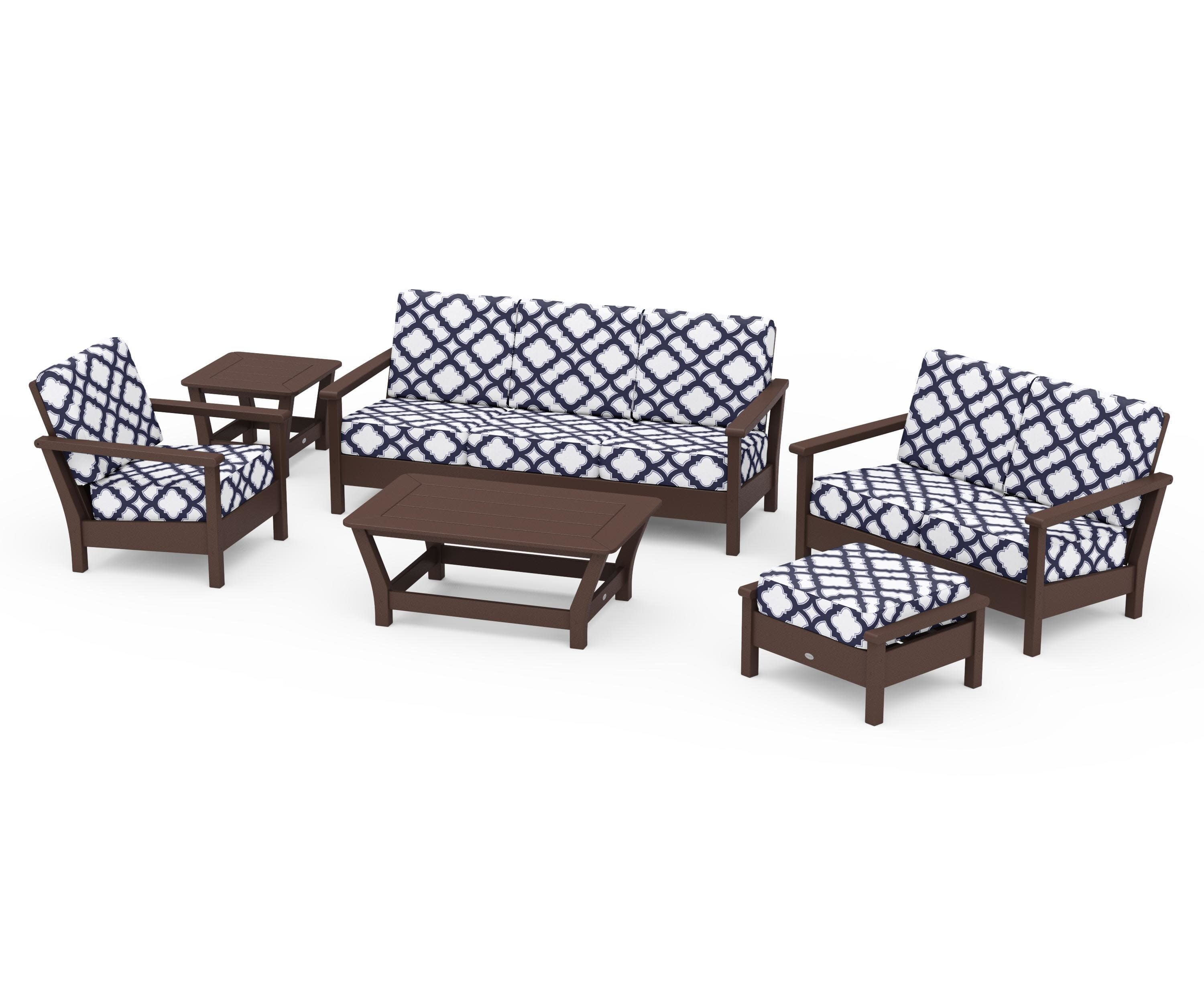 Harbour 6-Piece Outdoor Living Set in Mahogany / Trellis Navy