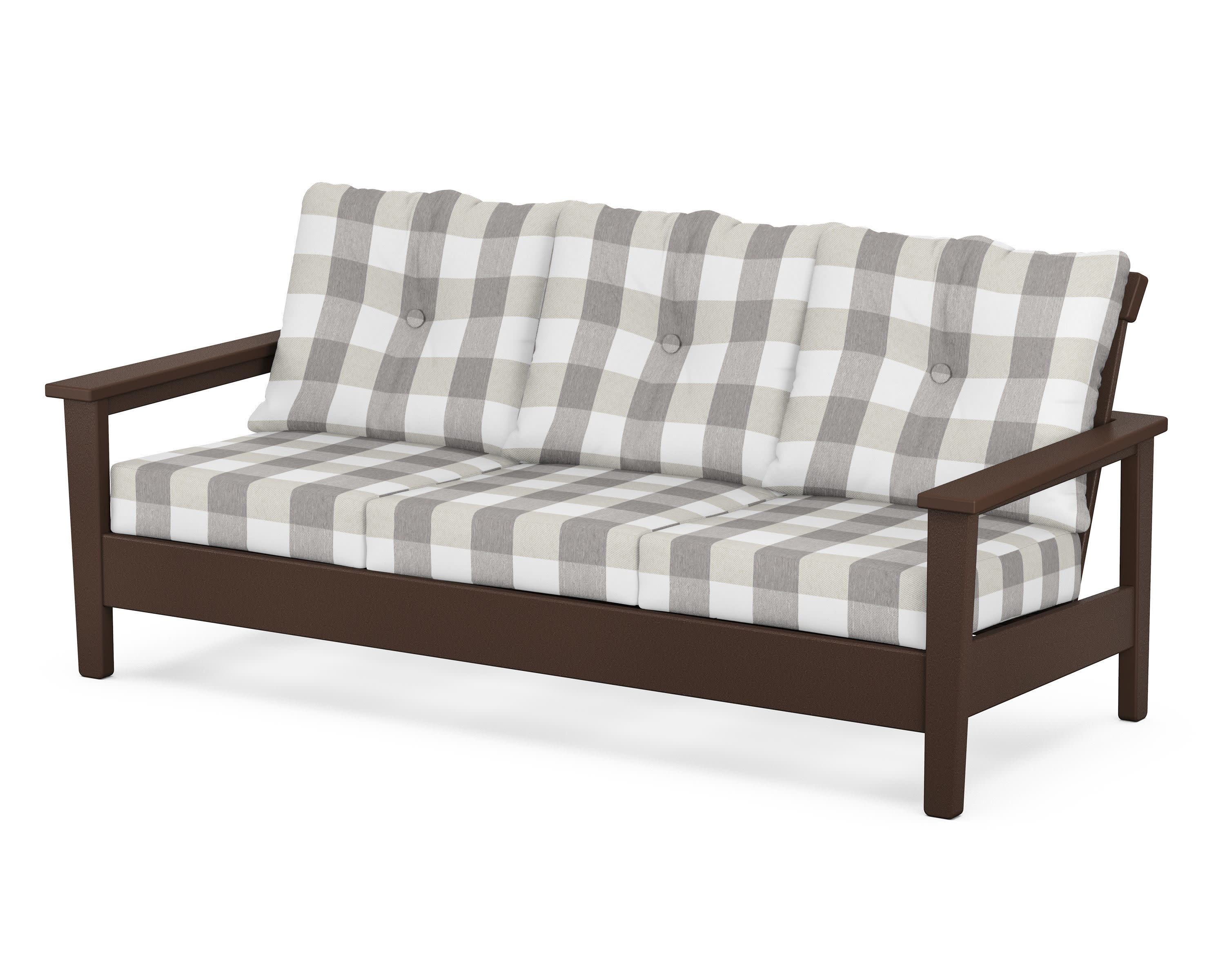 Prescott Deep Seating Sofa in Mahogany / Buffalo Plaid Grey Mist