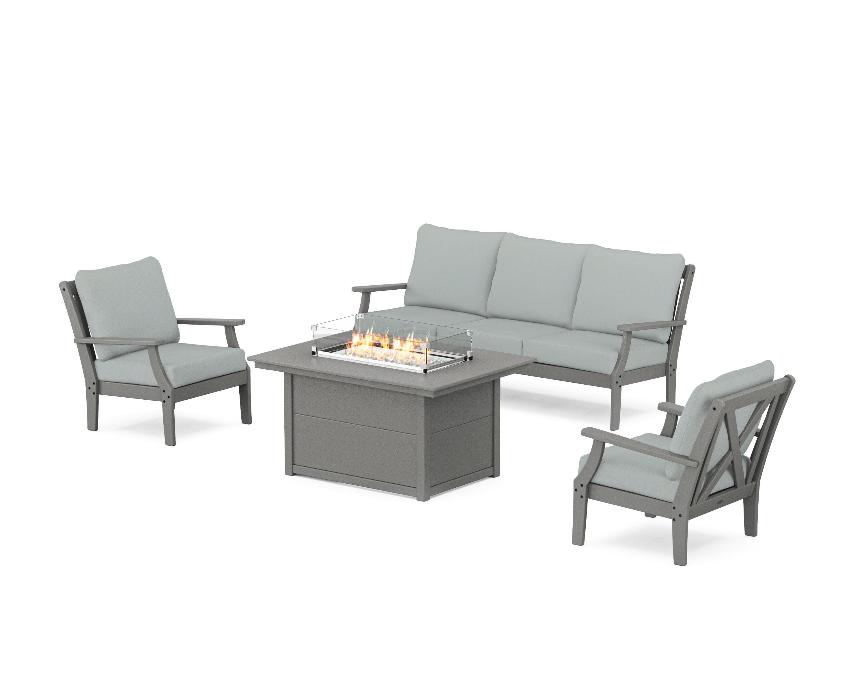 Braxton Deep Seating Fire Pit Table Set in Slate Grey / Spa