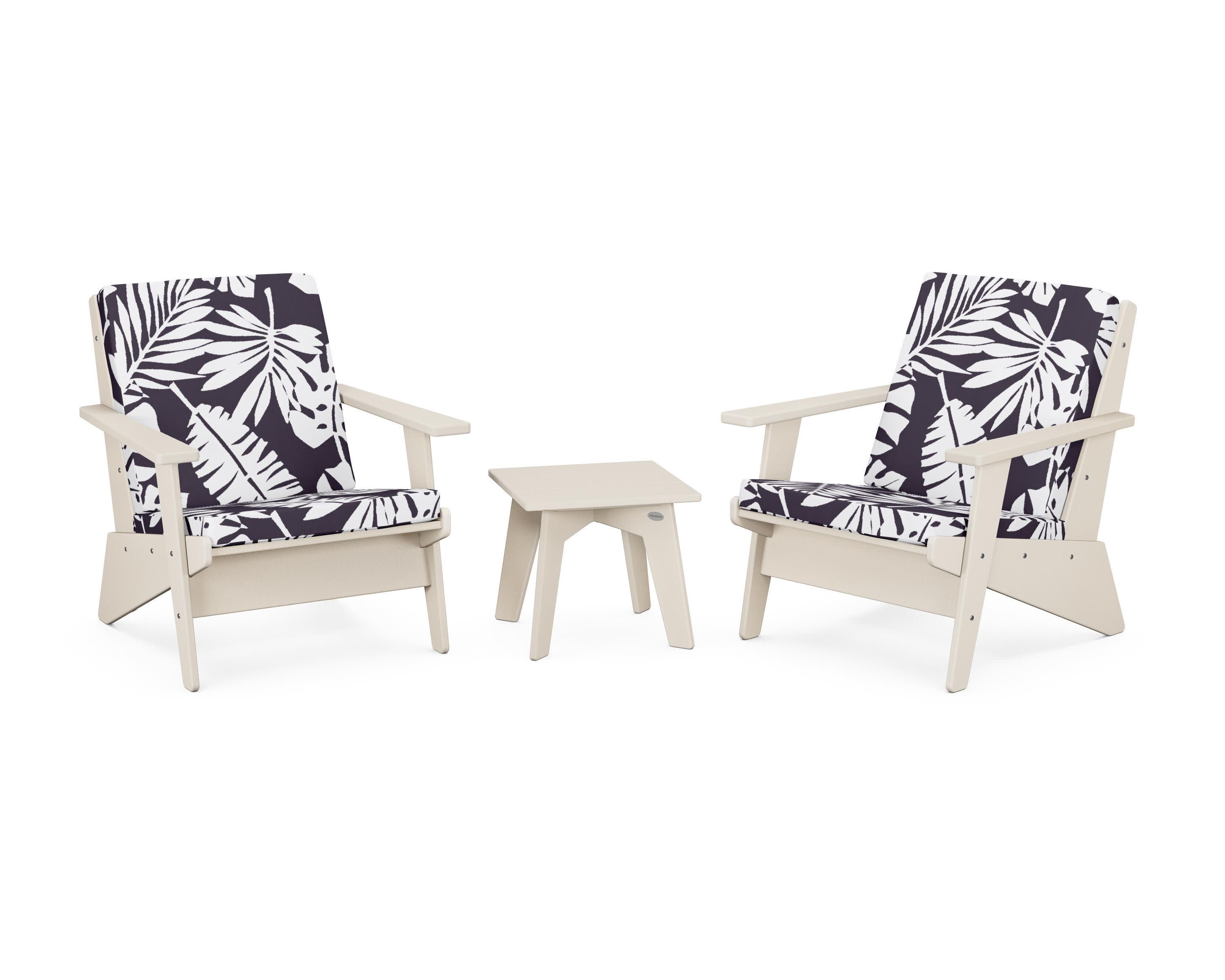 Riviera Modern Lounge 3-Piece Set in Sand / Leaf Navy