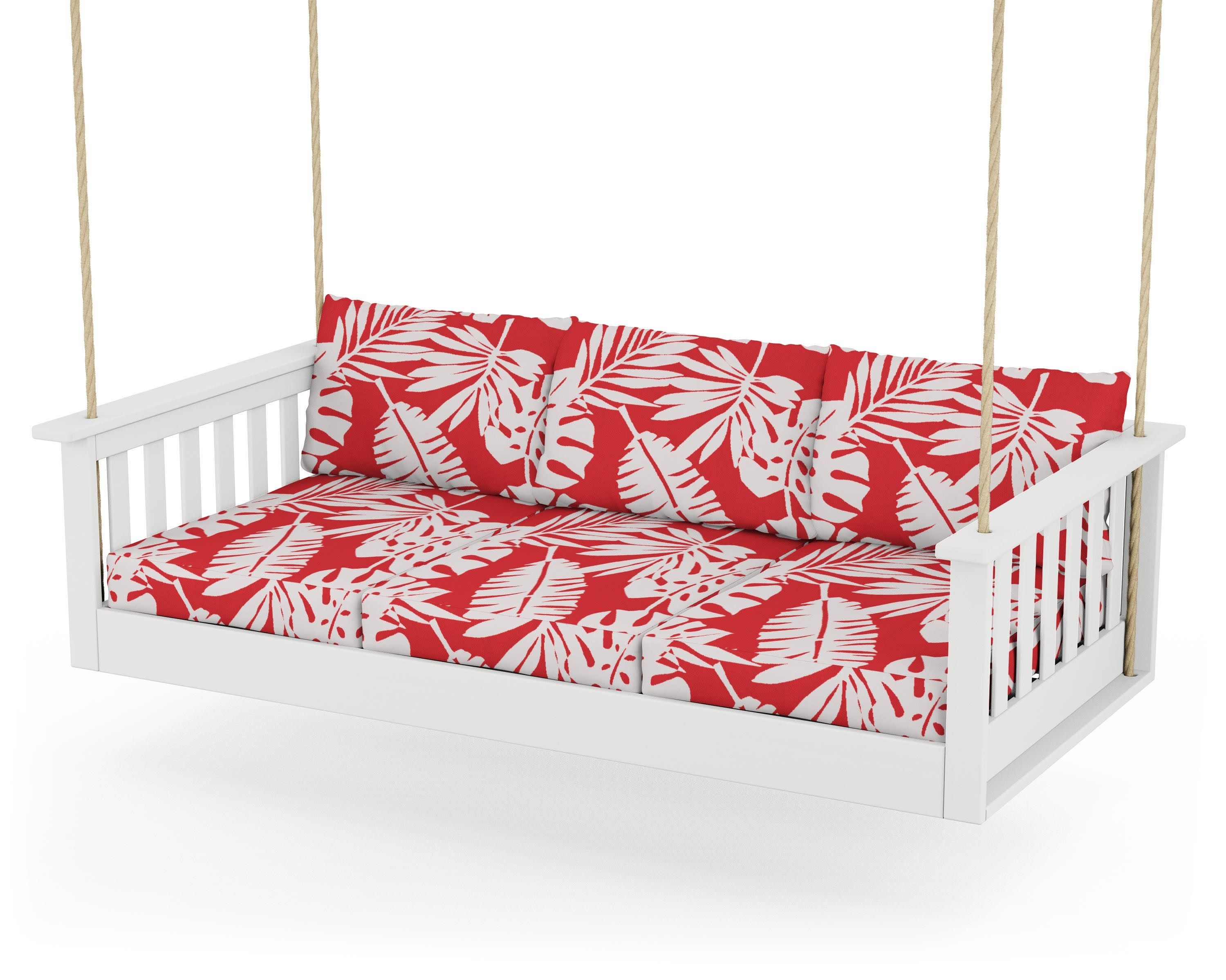 Vineyard Daybed Swing in White / Leaf Crimson