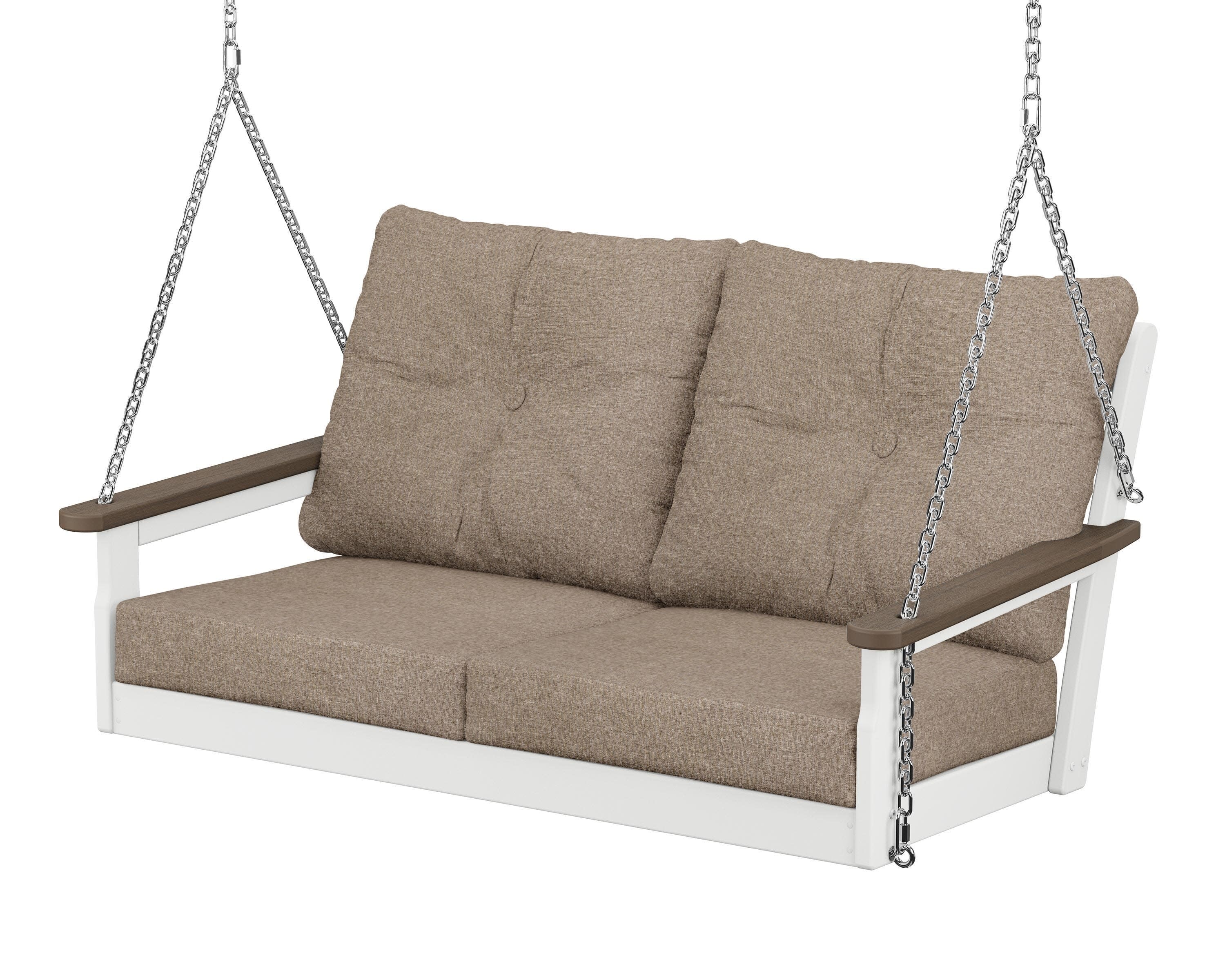 Vineyard Deep Seating Swing in White / Kona / Spiced Burlap