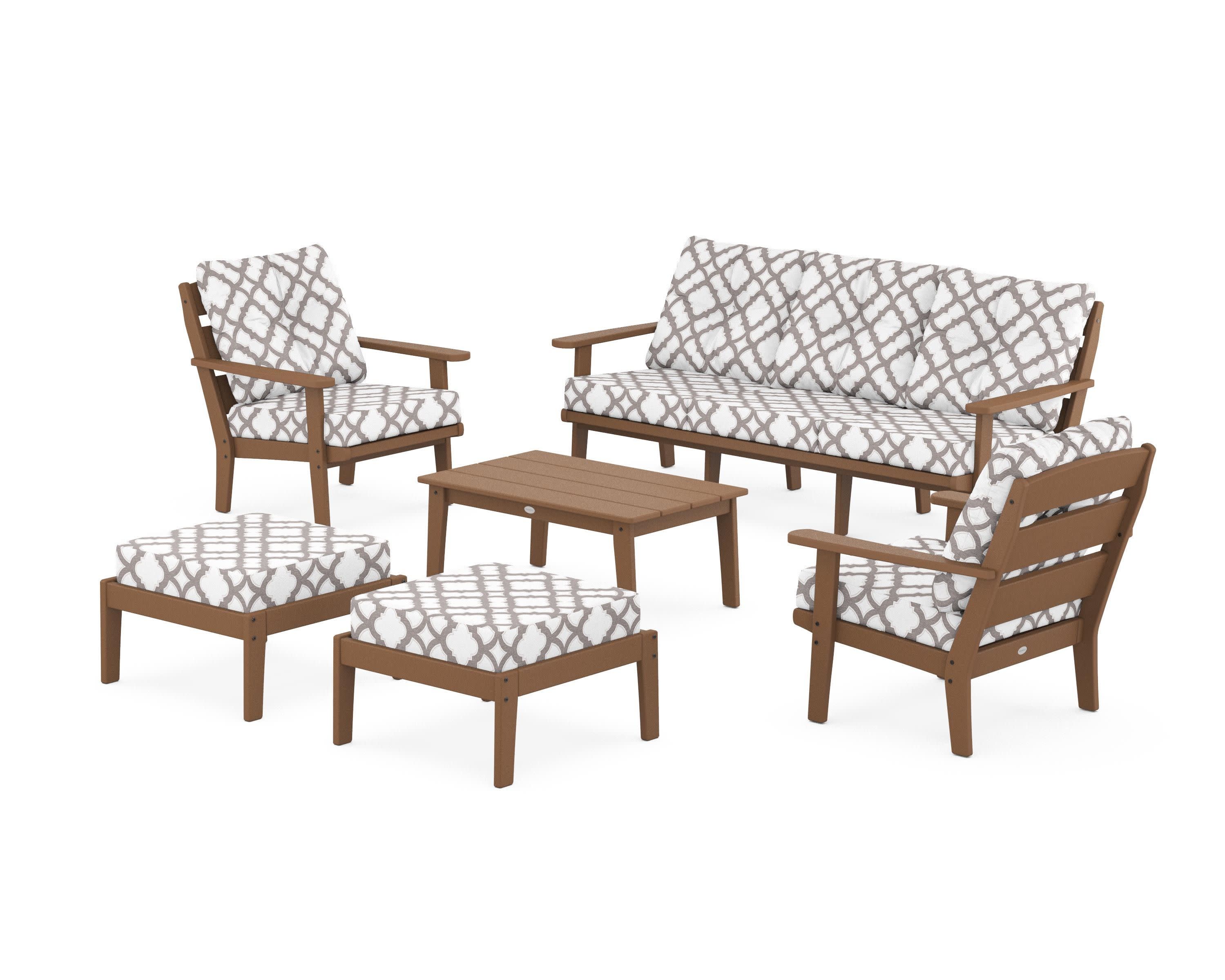Lakeside 6-Piece Lounge Sofa Set in Teak / Trellis Grey Mist