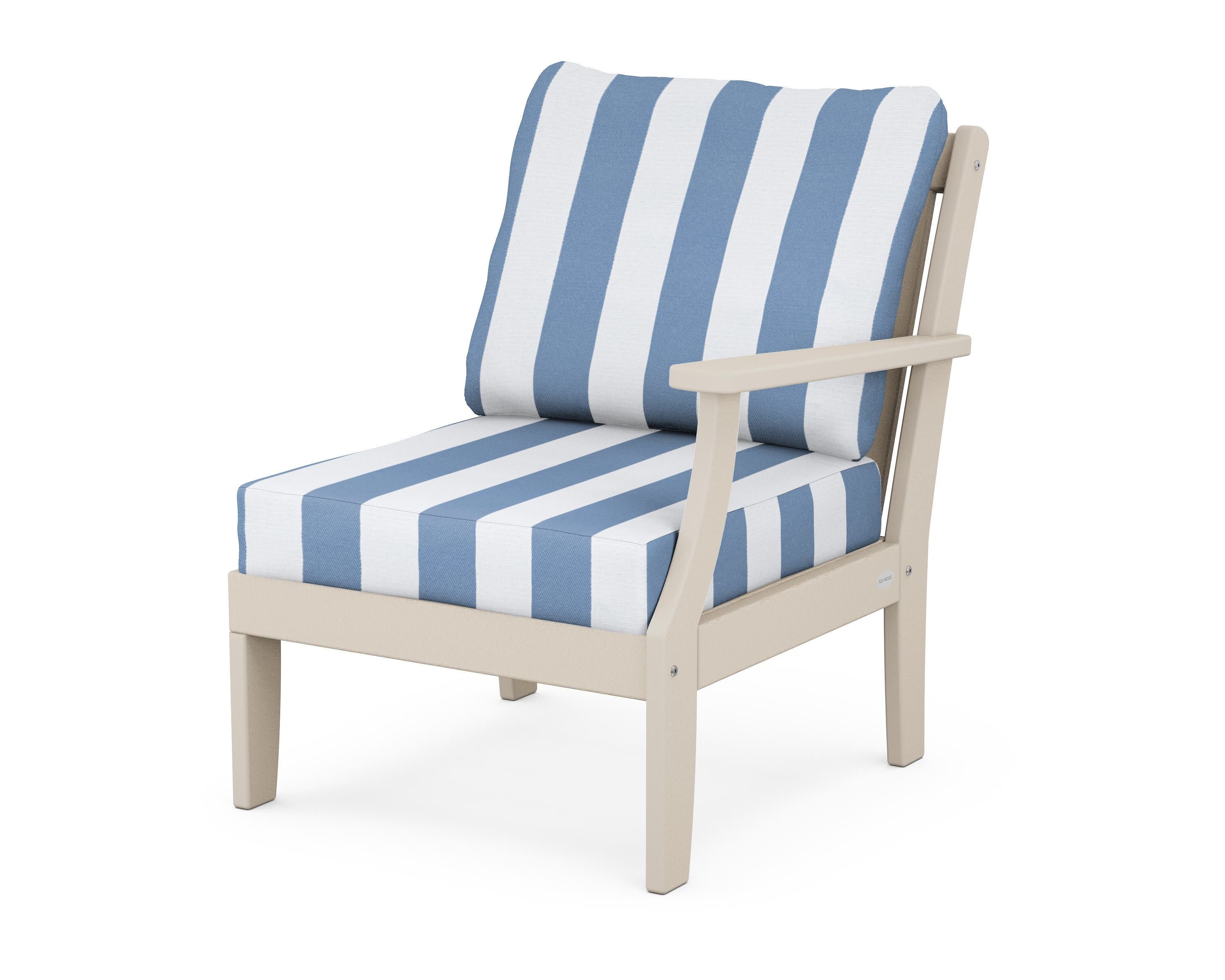 Braxton Modular Right Arm Chair in Sand / Cabana Stripe Sky Blue