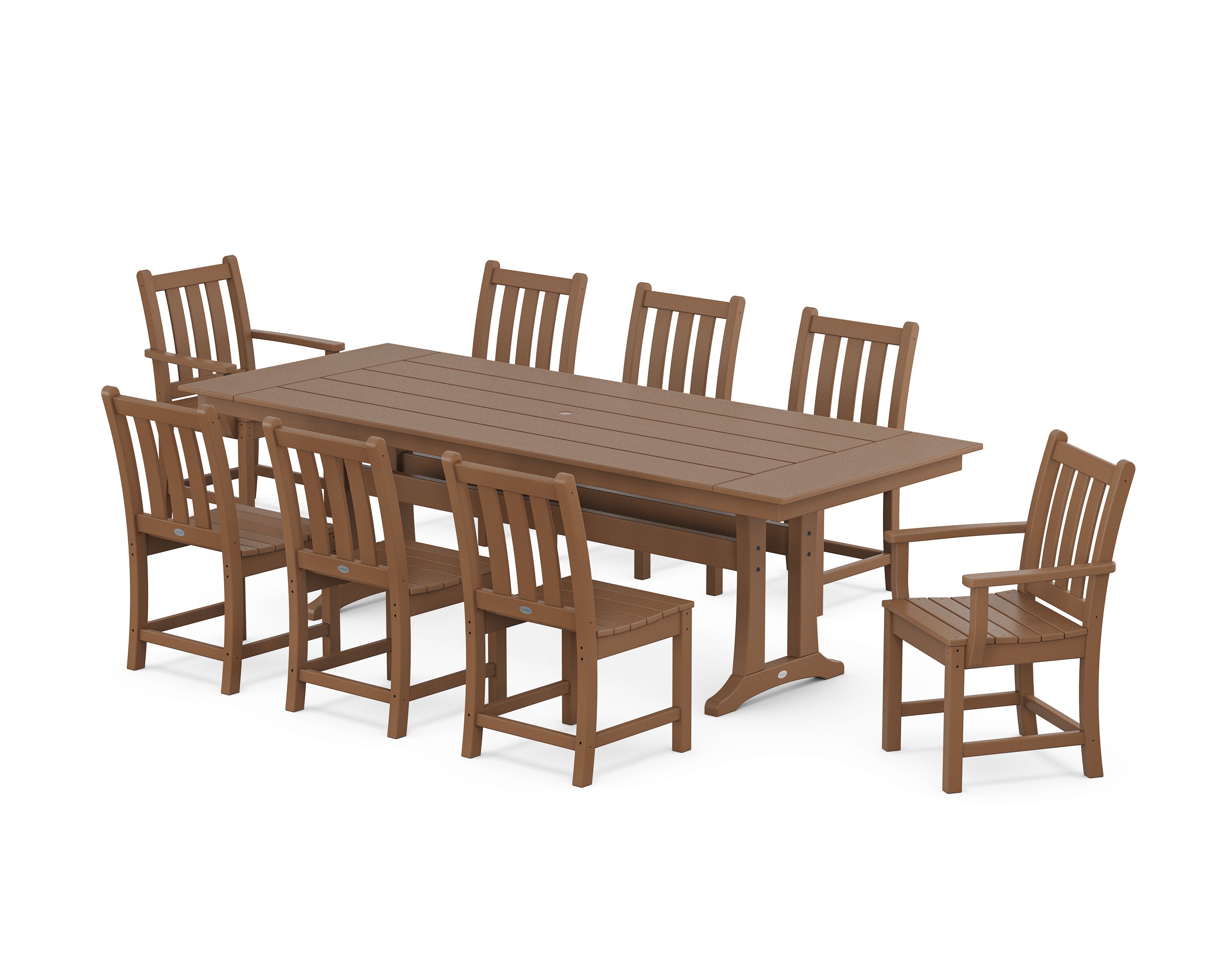 Traditional Garden 9-Piece Farmhouse Dining Set with Trestle Legs in Teak