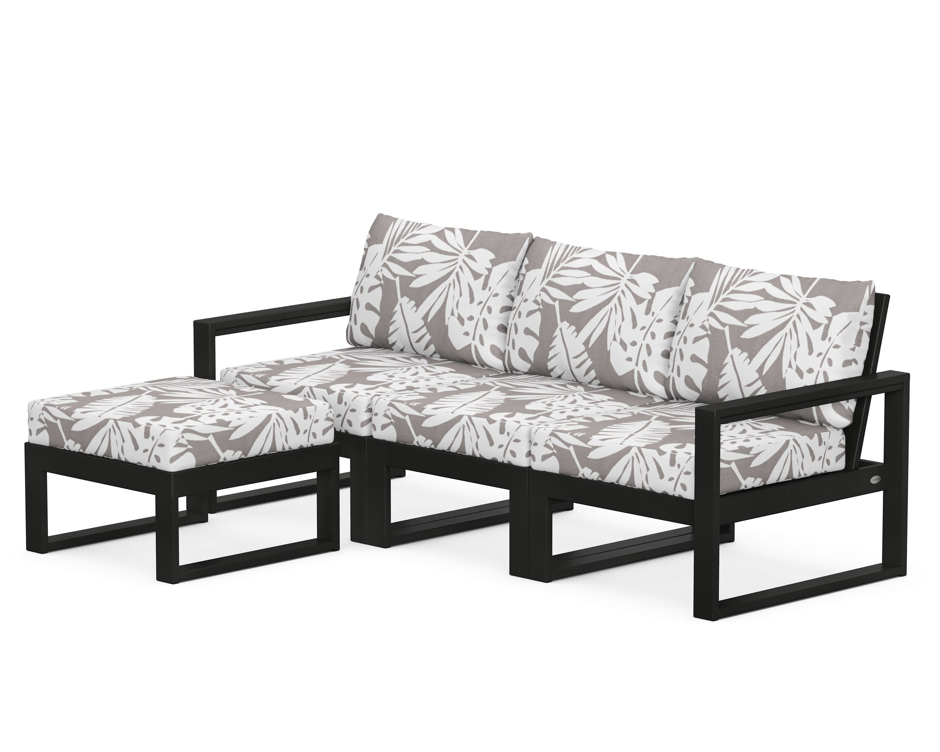 EDGE 4-Piece Modular Deep Seating Set with Ottoman in Black / Leaf Grey Mist