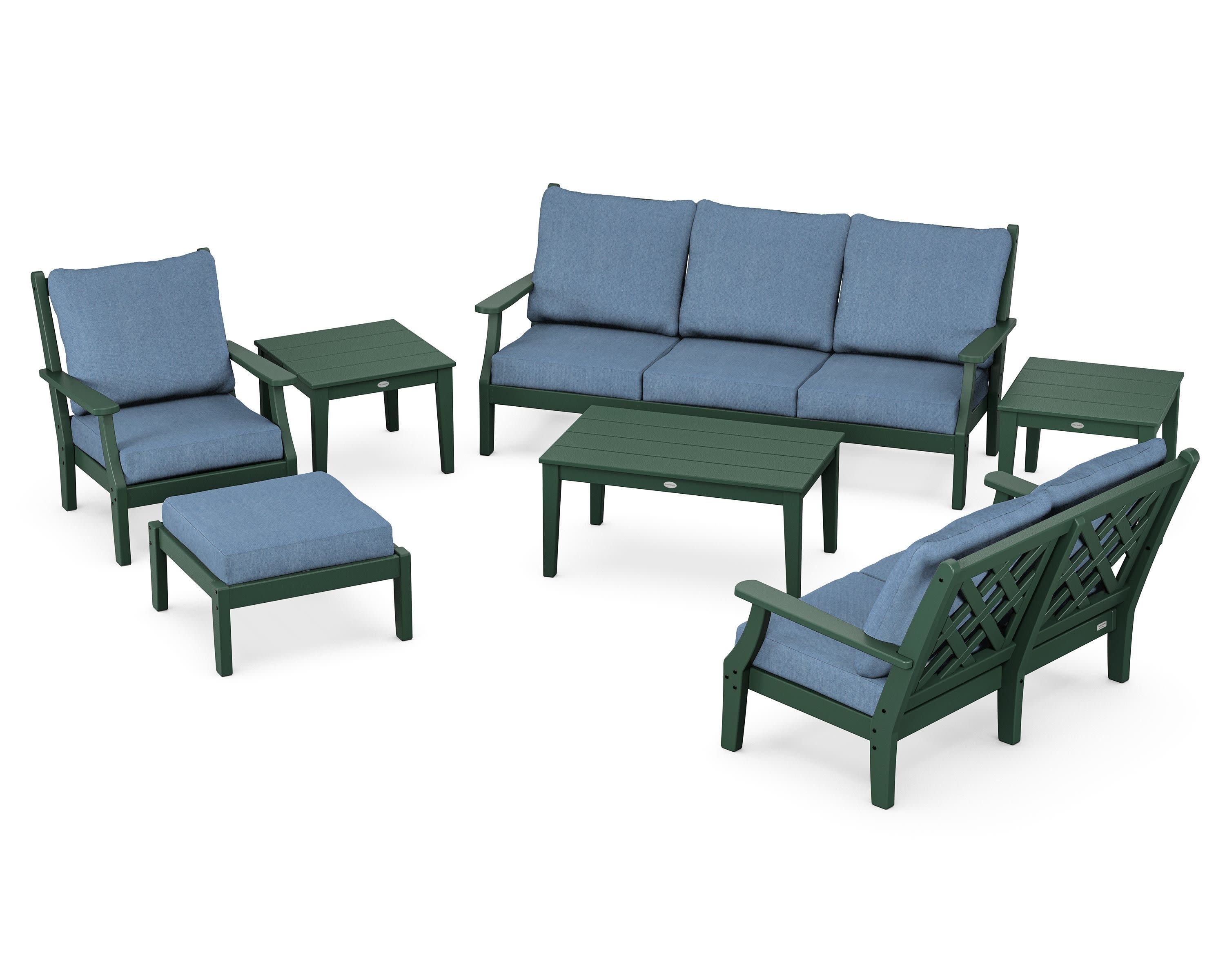 Wovendale 7-Piece Deep Seating Set in Green / Sky Blue