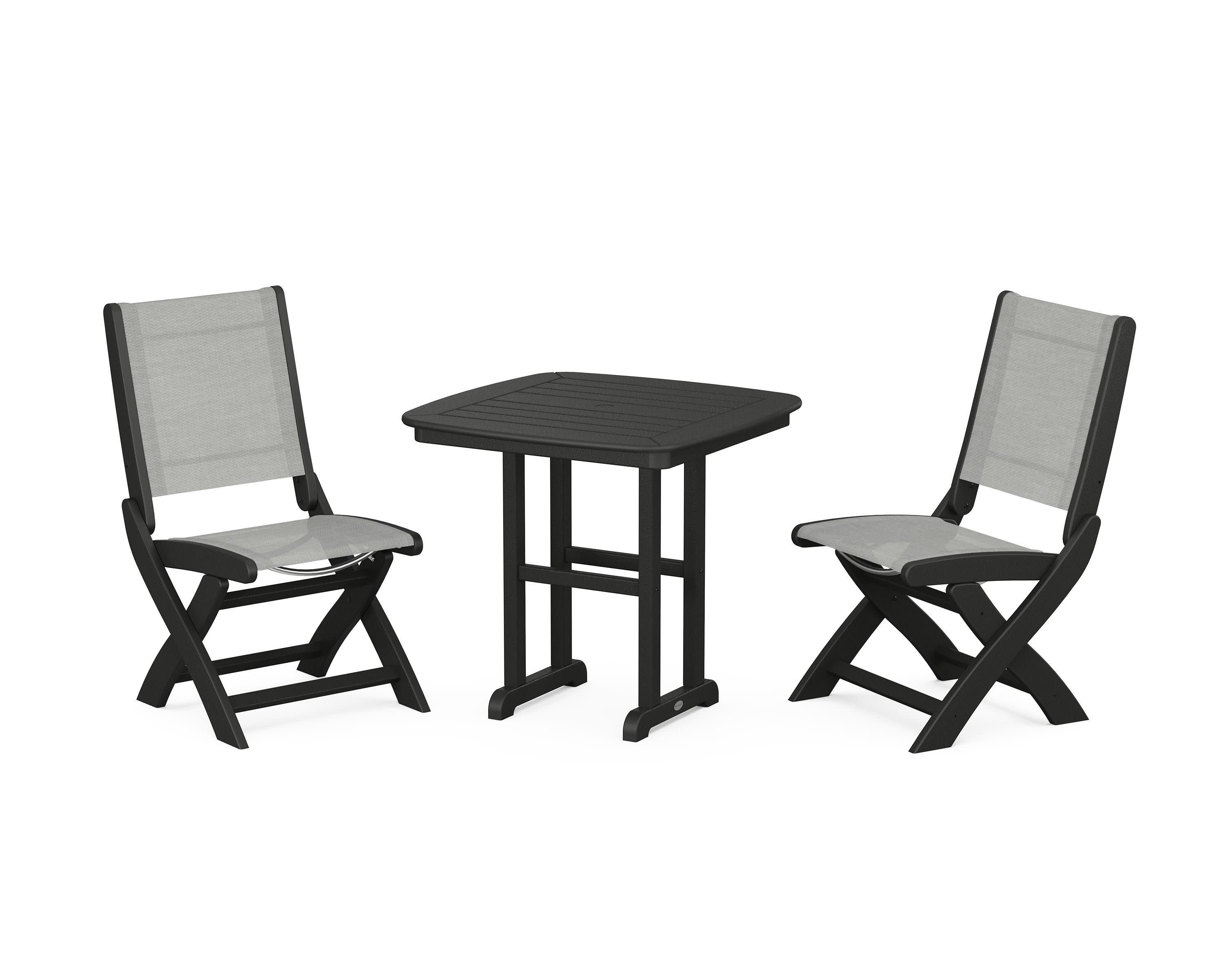 Coastal Folding Side Chair 3-Piece Dining Set in Black / Metallic Sling