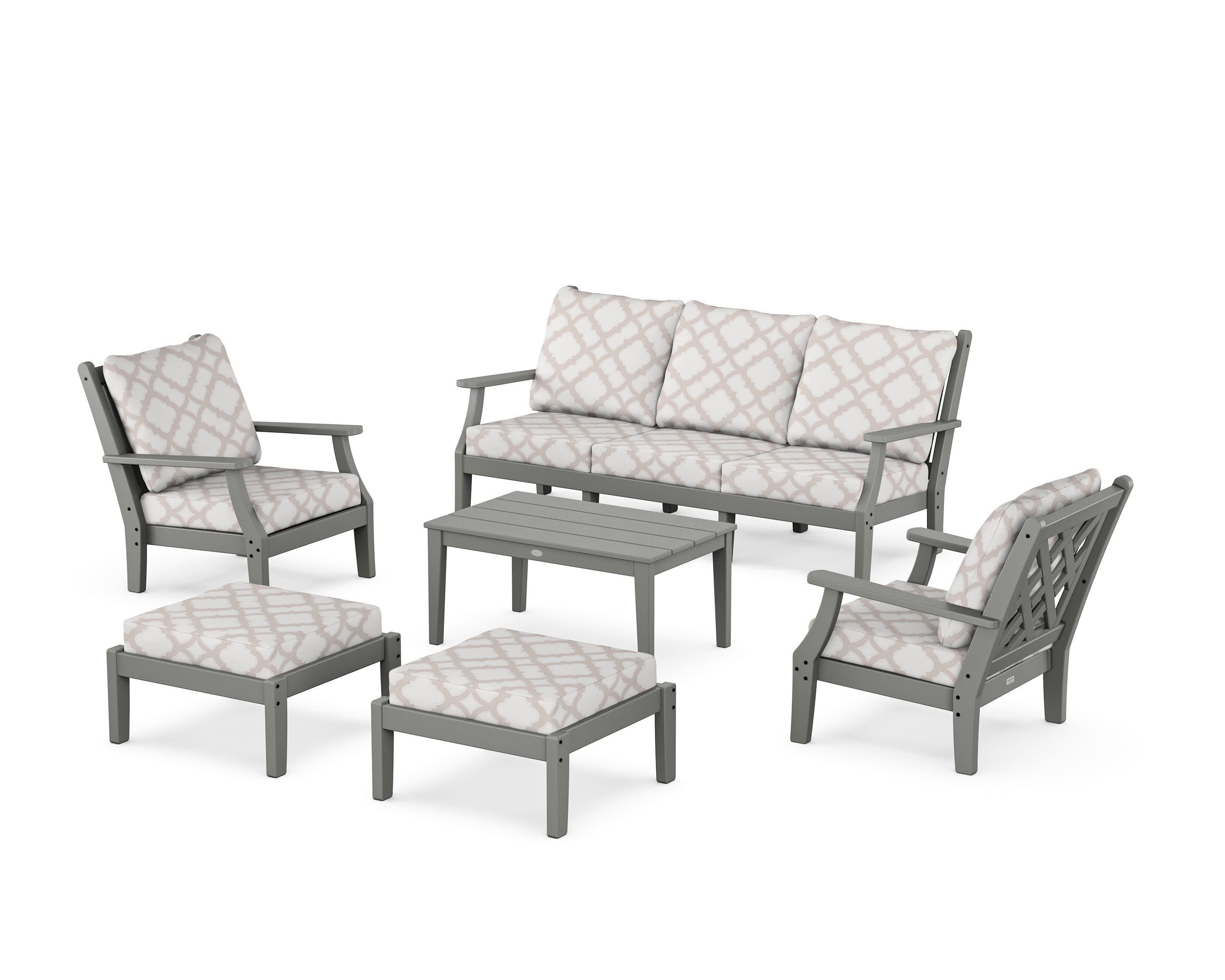 Wovendale 6-Piece Lounge Sofa Set in Slate Grey / Trellis Dune Burlap