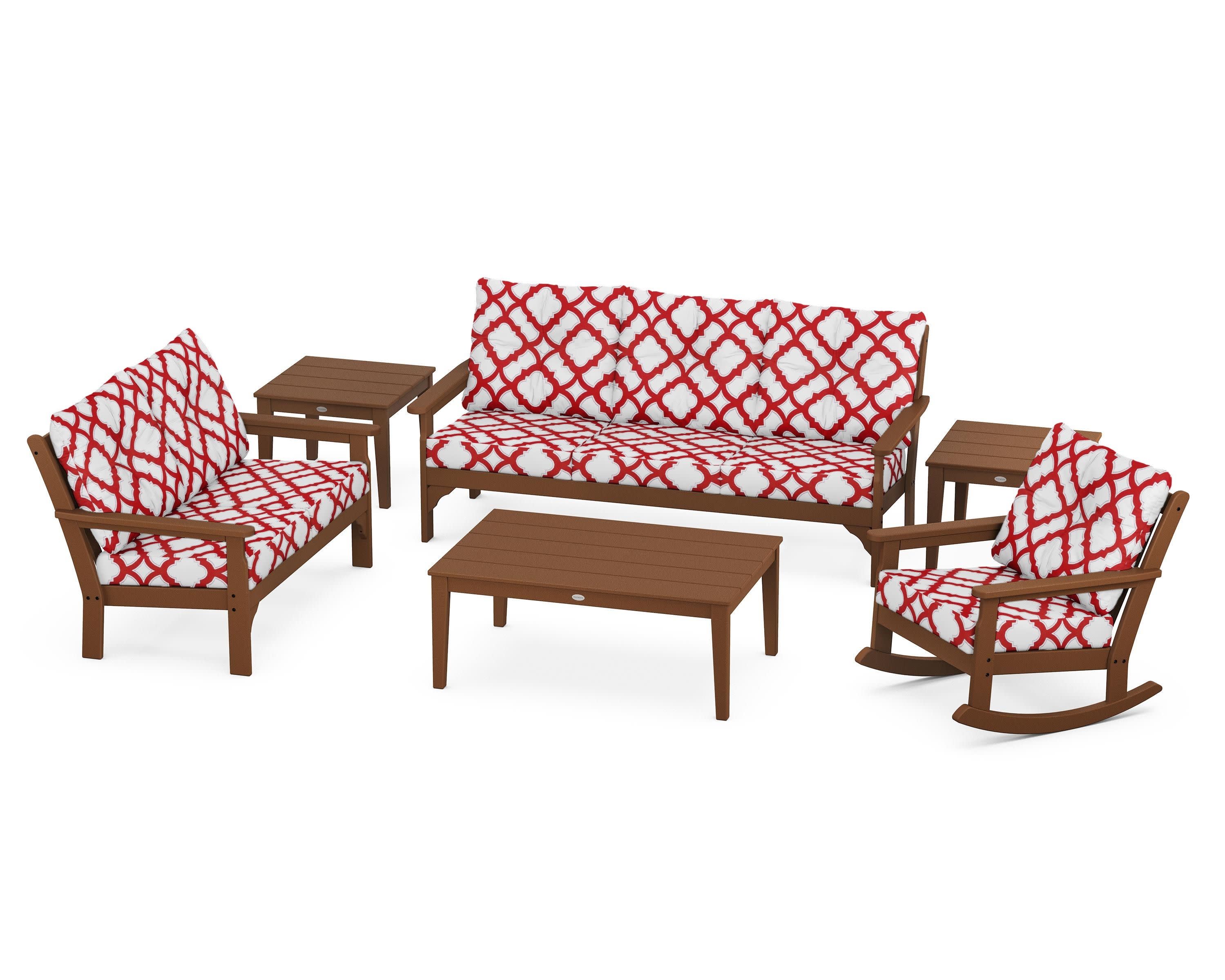 Vineyard 6-Piece Deep Seating Set in Teak / Trellis Crimson