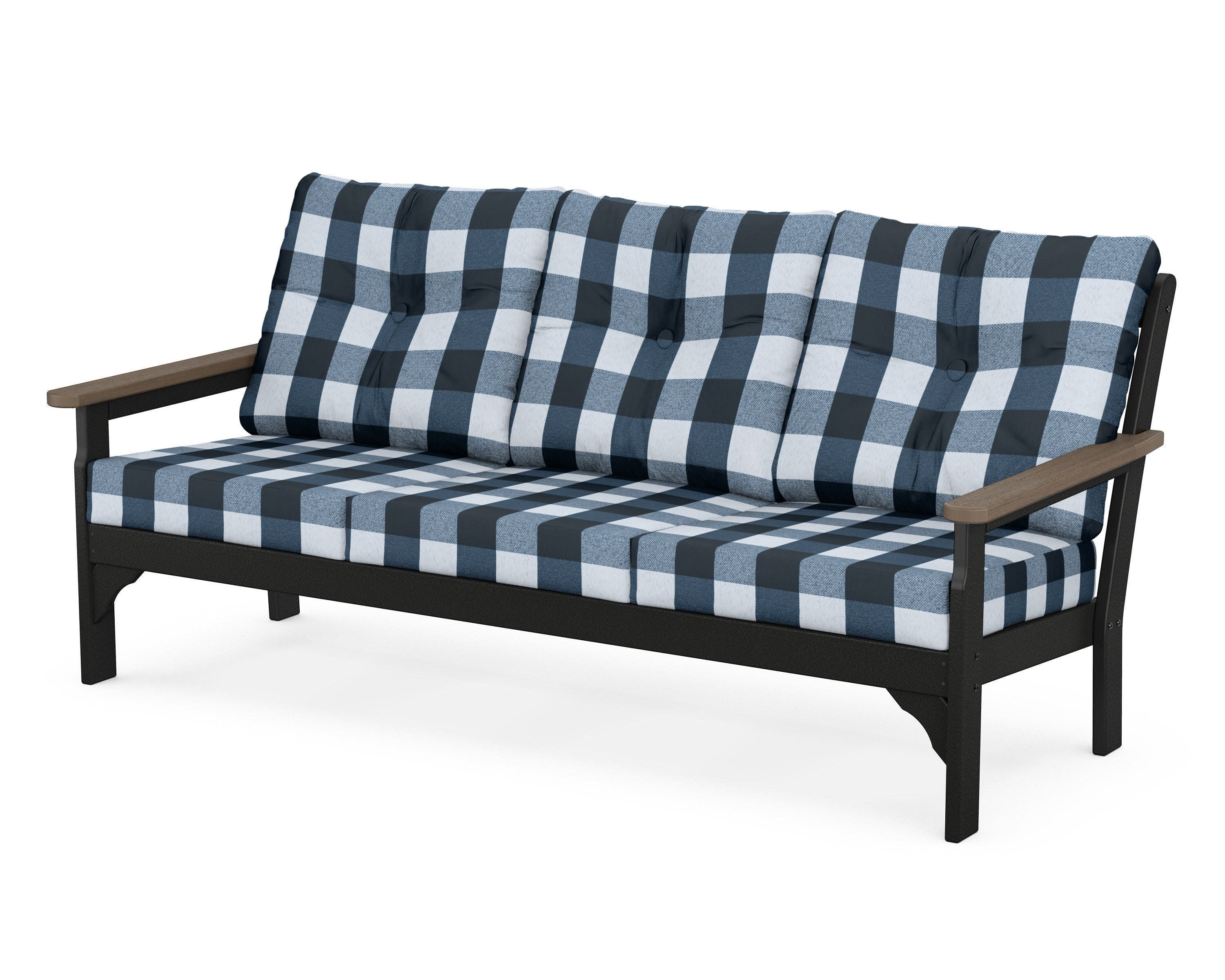 Vineyard Deep Seating Sofa in Black / Kona / Buffalo Plaid Marine Indigo