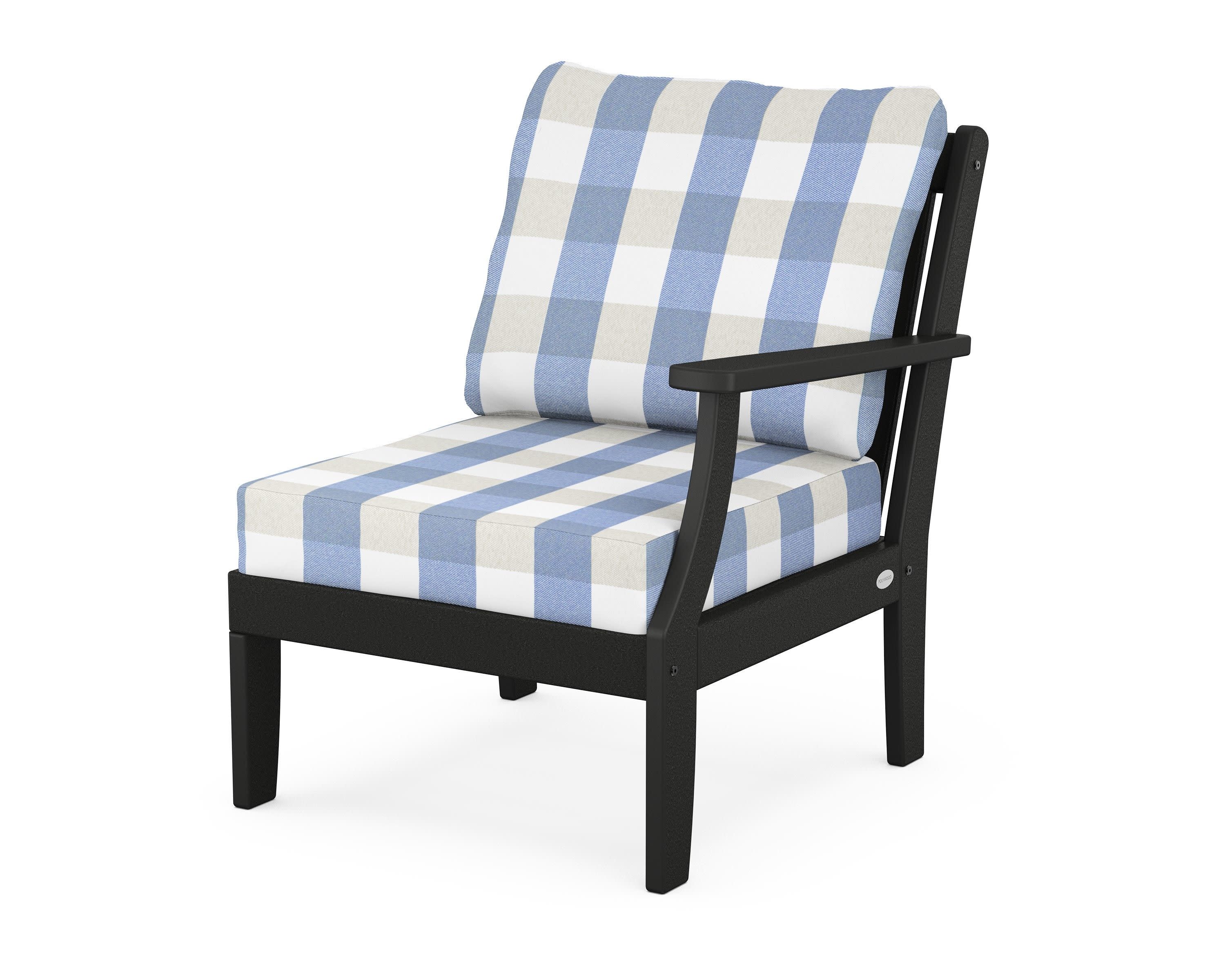 Braxton Modular Right Arm Chair in Black / Buffalo Plaid Sky Blue