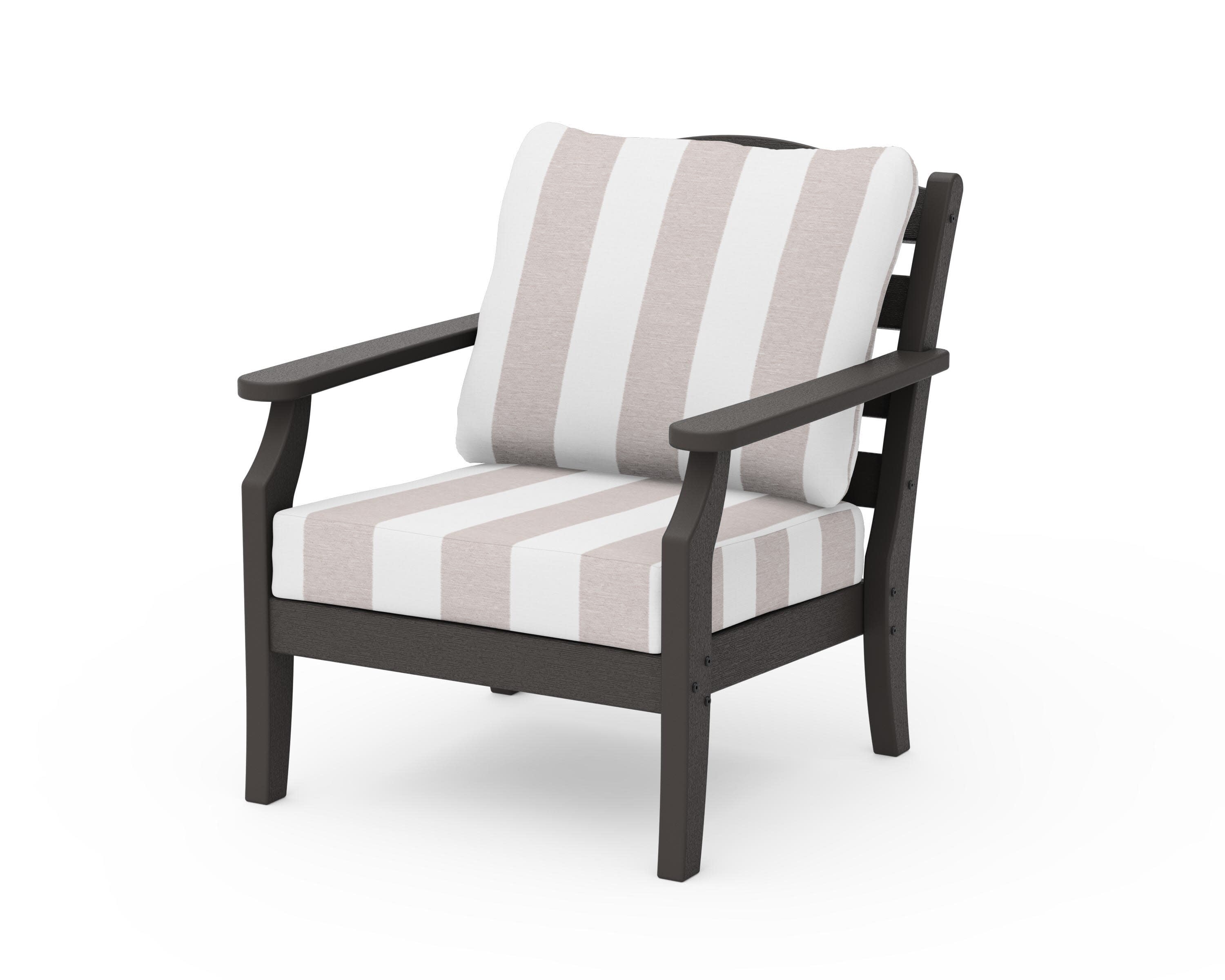 Savannah Deep Seating Chair in Vintage Coffee / Cabana Stripe Dune Burlap