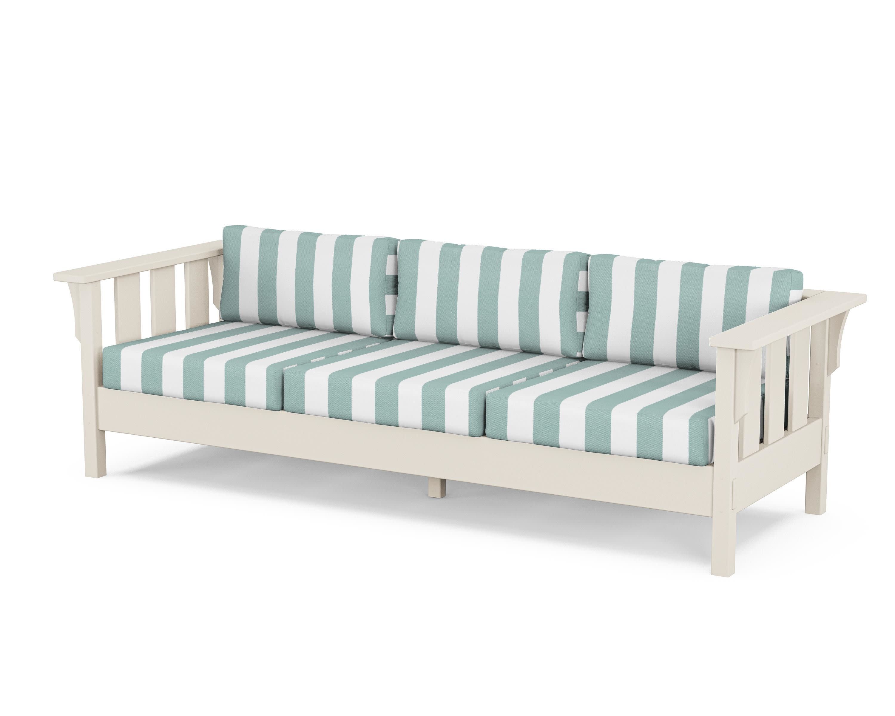 Acadia Deep Seating Sofa in Sand / Cabana Stripe Glacier Spa