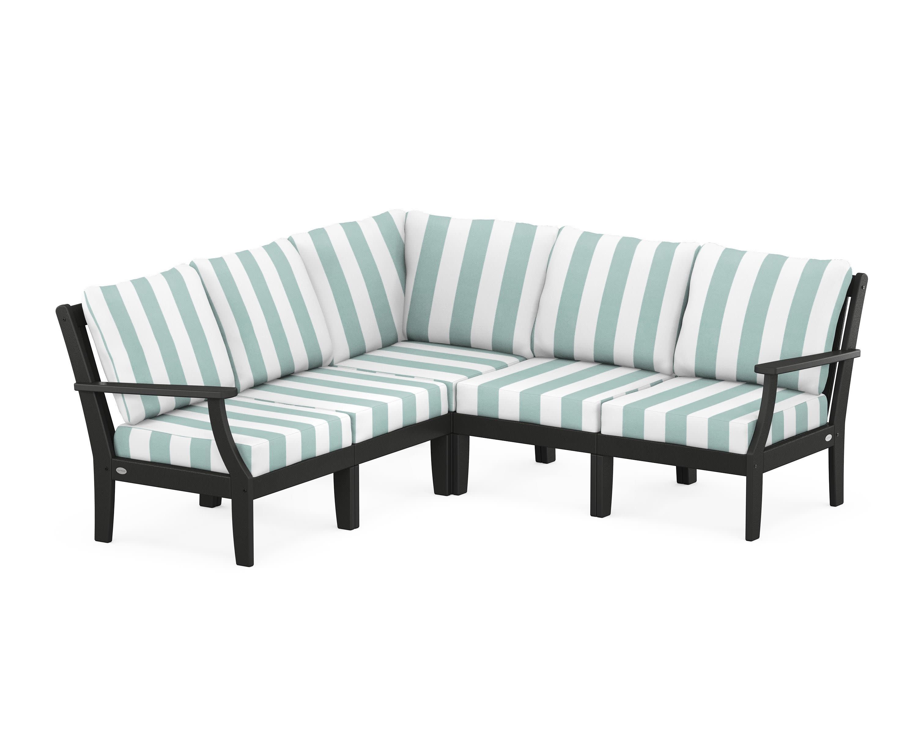 Braxton Modular 5-Piece Deep Seating Set in Black / Cabana Stripe Glacier Spa