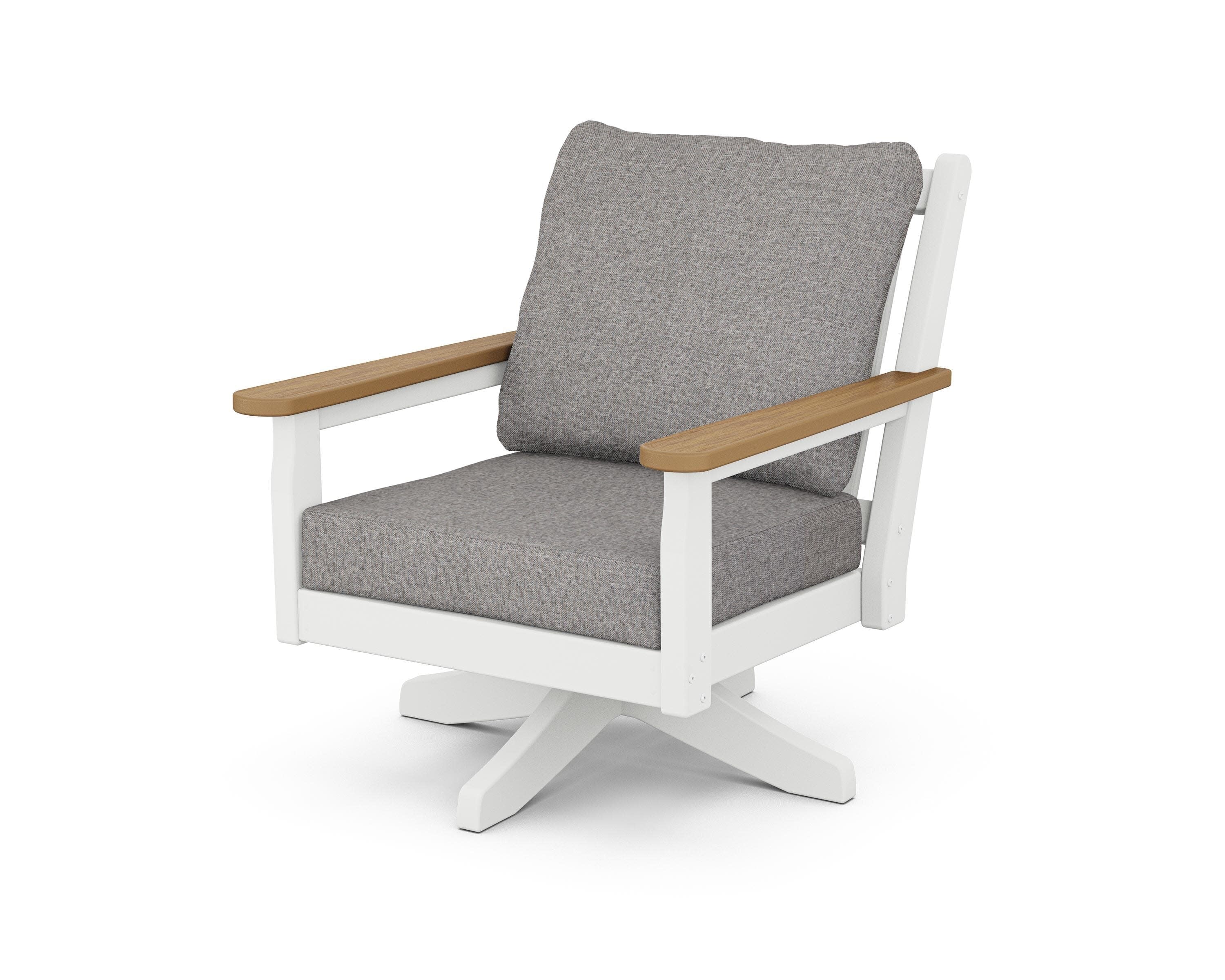 Chippendale Deep Seating Swivel Chair in White / Natural / Grey Mist