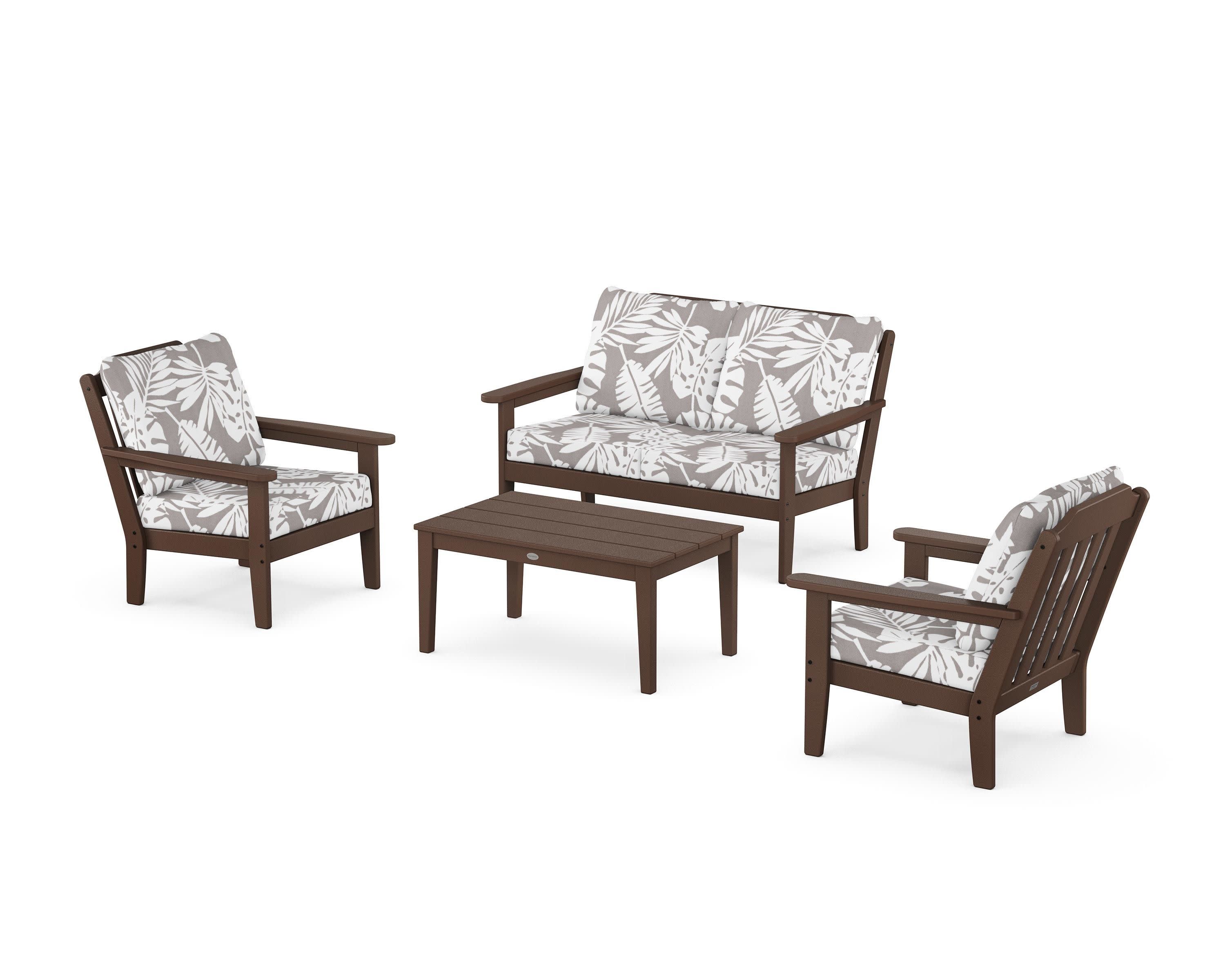 Cottage 4-Piece Deep Seating Set with Loveseat in Mahogany / Leaf Grey Mist