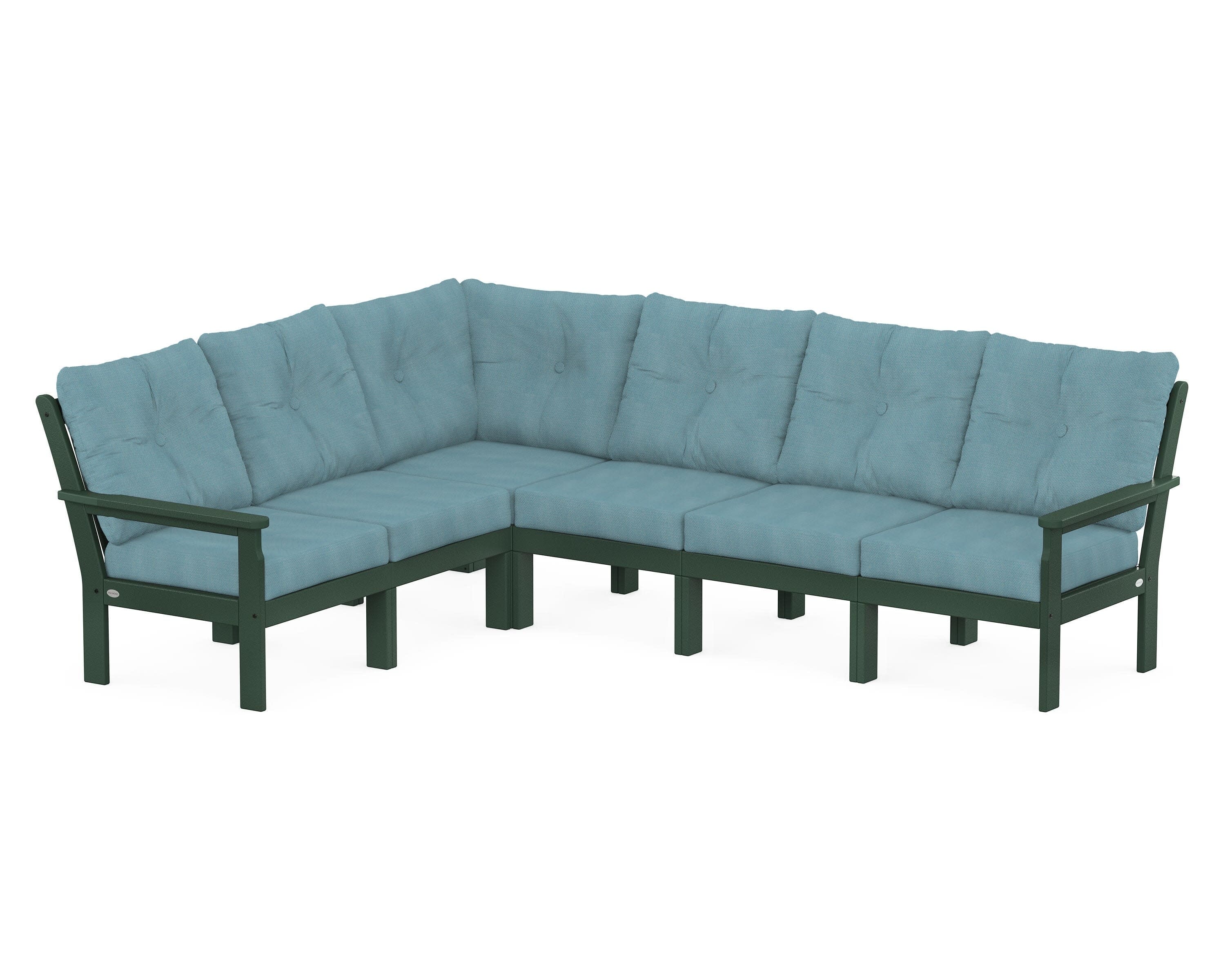 Vineyard 6-Piece Sectional in Green / Lattice Sky Blue
