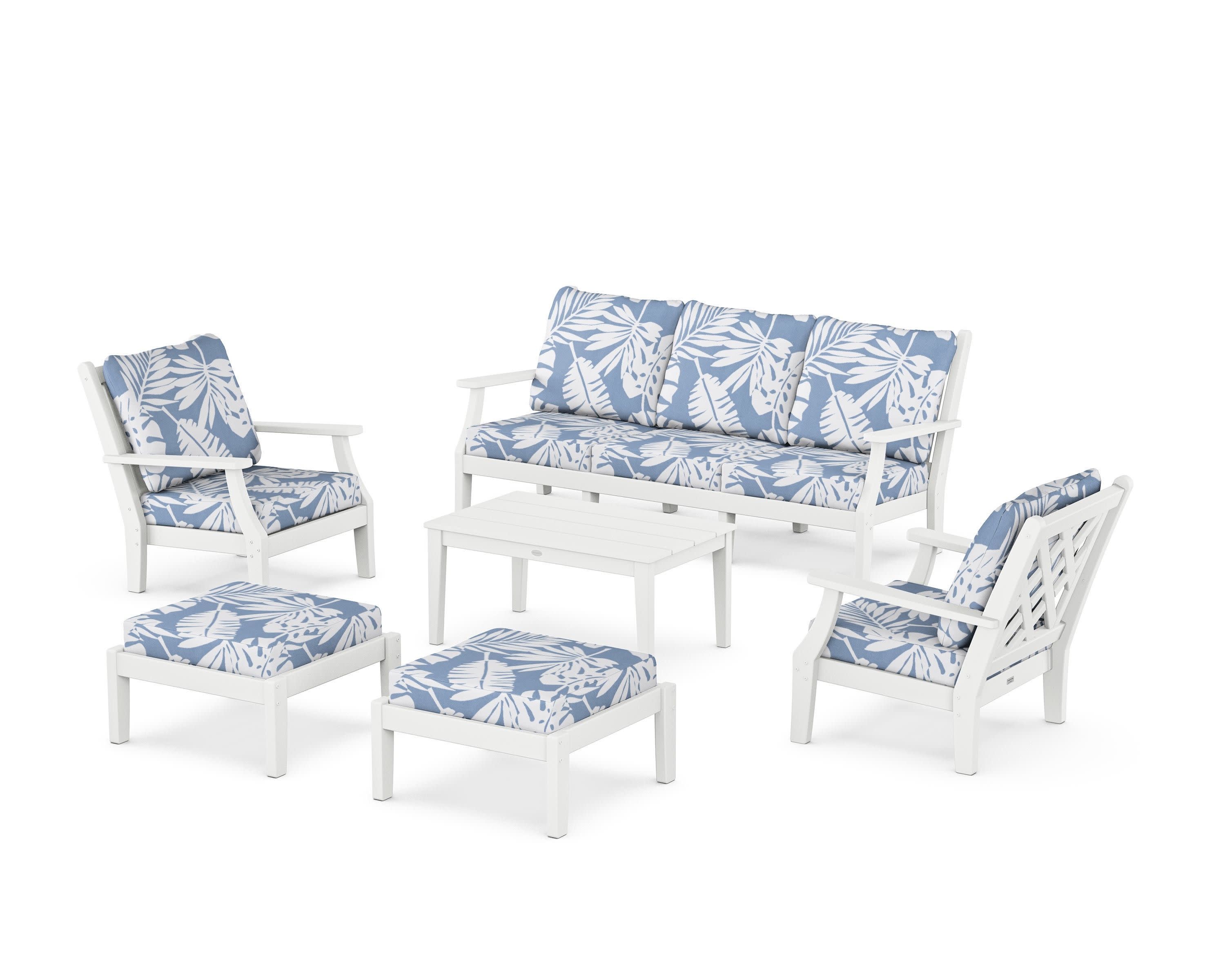 Wovendale 6-Piece Lounge Sofa Set in White / Leaf Sky Blue