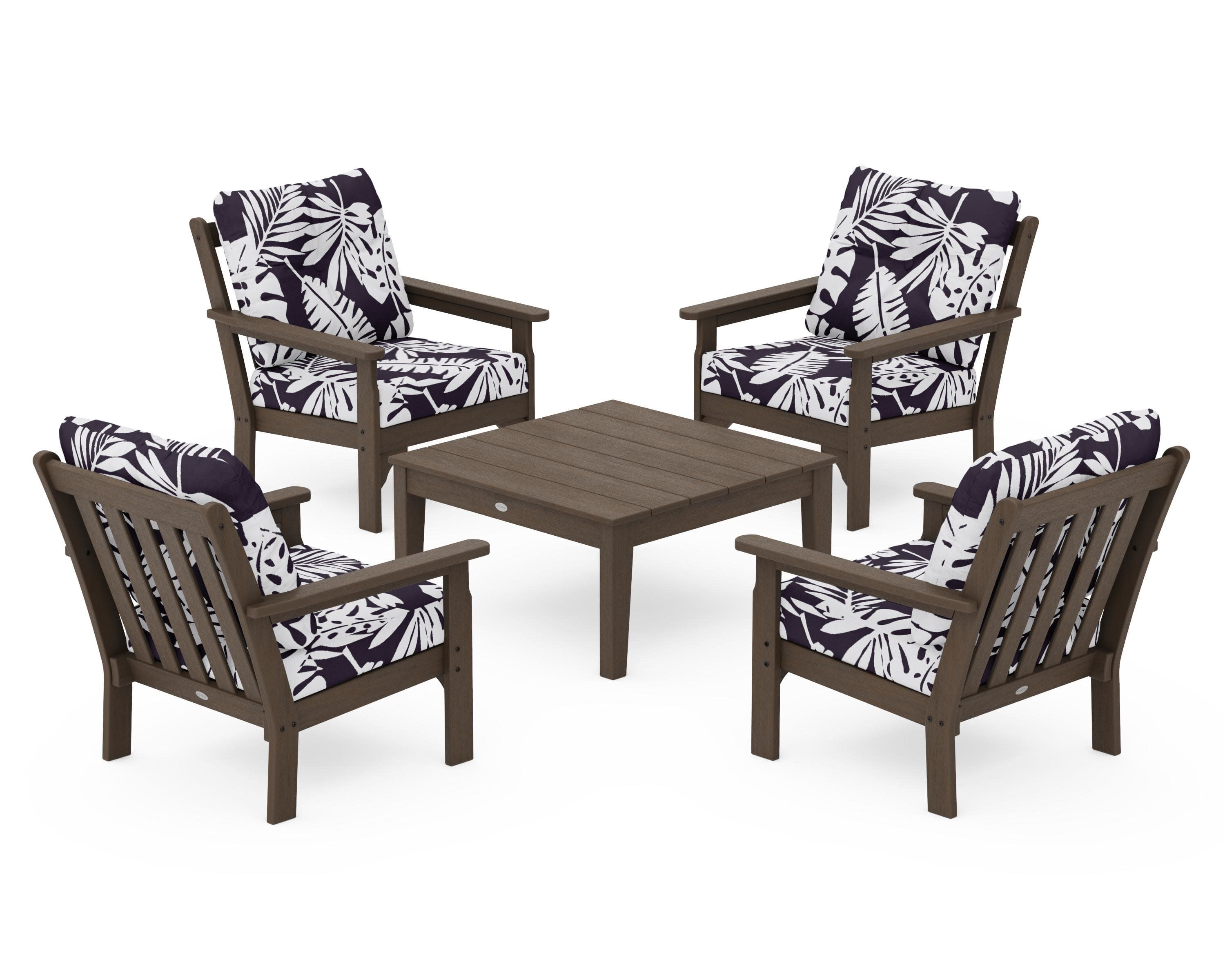 Vineyard 5-Piece Deep Seating Conversation Set in Kona / Leaf Navy