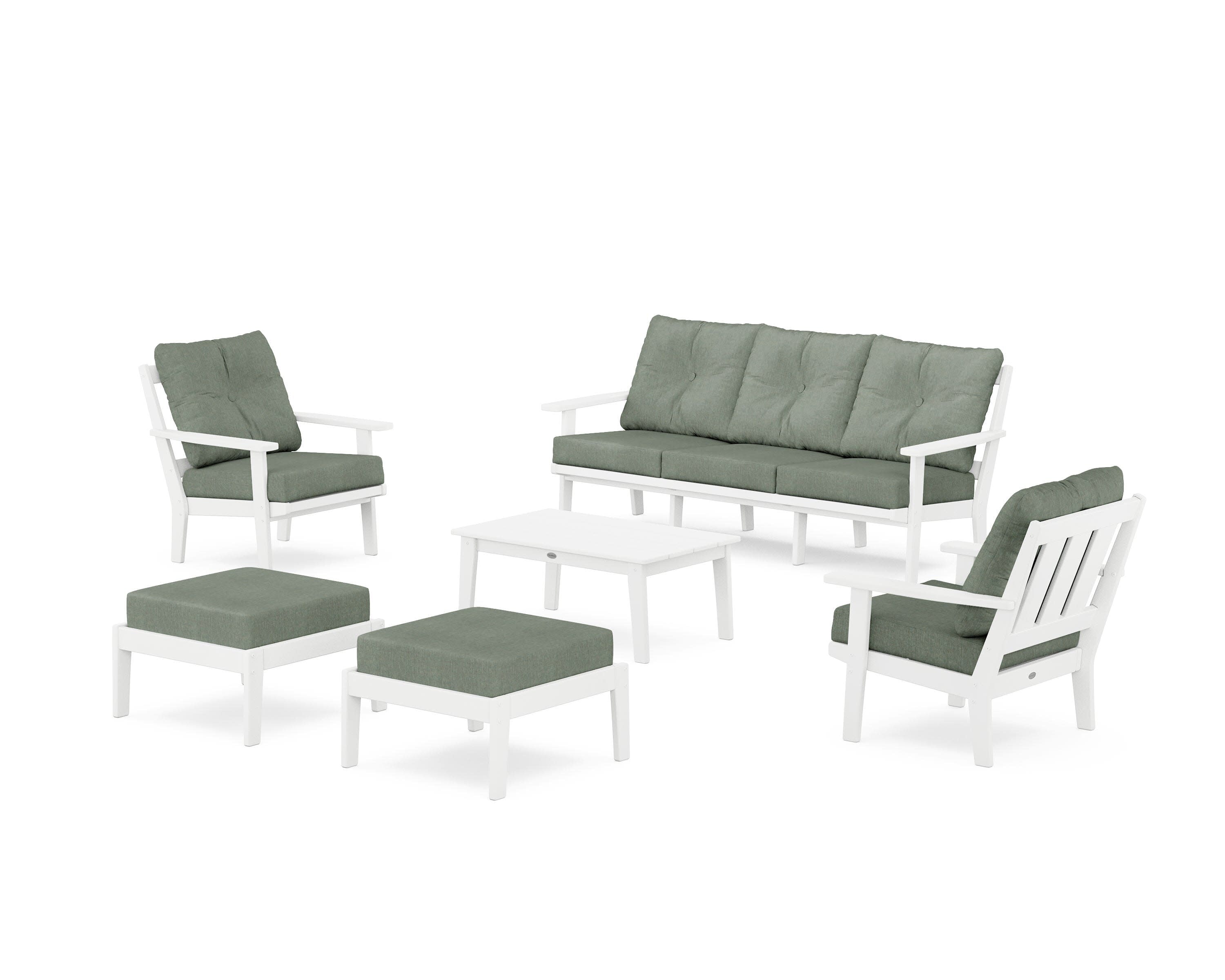 Oxford 6-Piece Lounge Sofa Set in White / Cast Sage