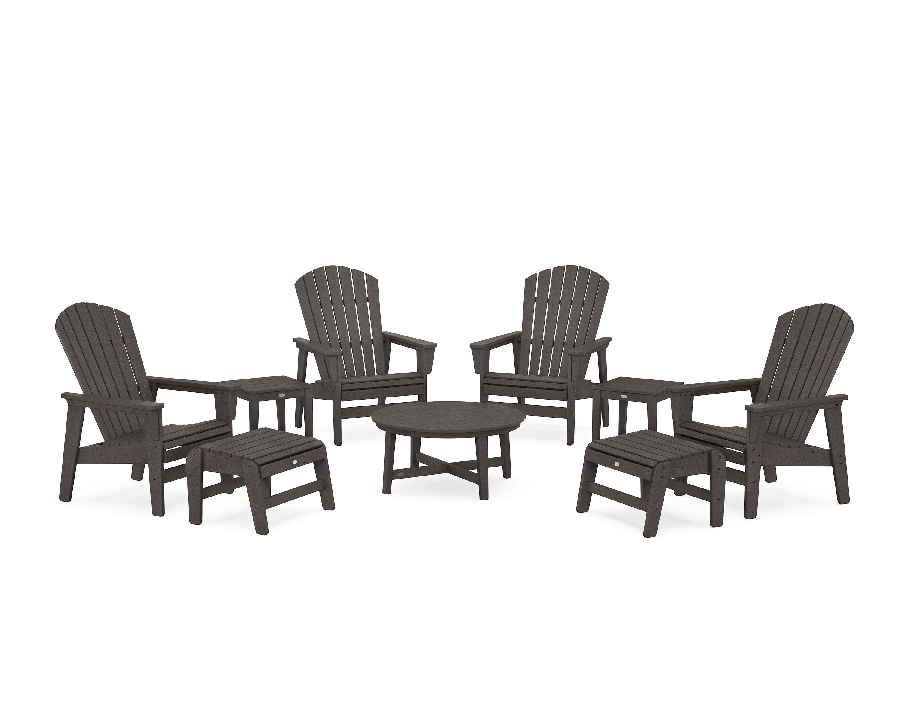 Nautical Grand Upright Adirondack 9-Piece Conversation Set in Vintage Coffee