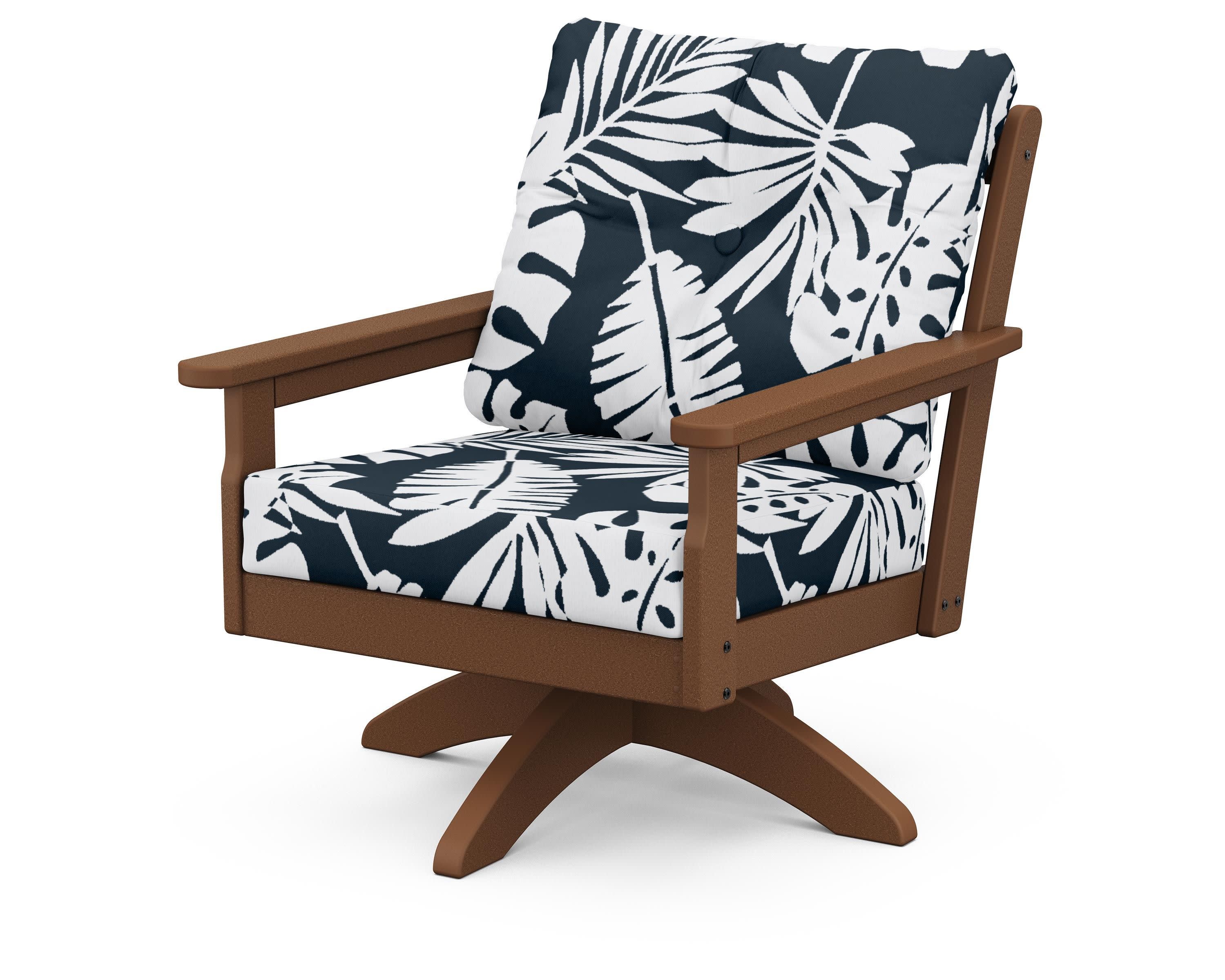 Vineyard Deep Seating Swivel Chair in Teak / Leaf Marine Indigo
