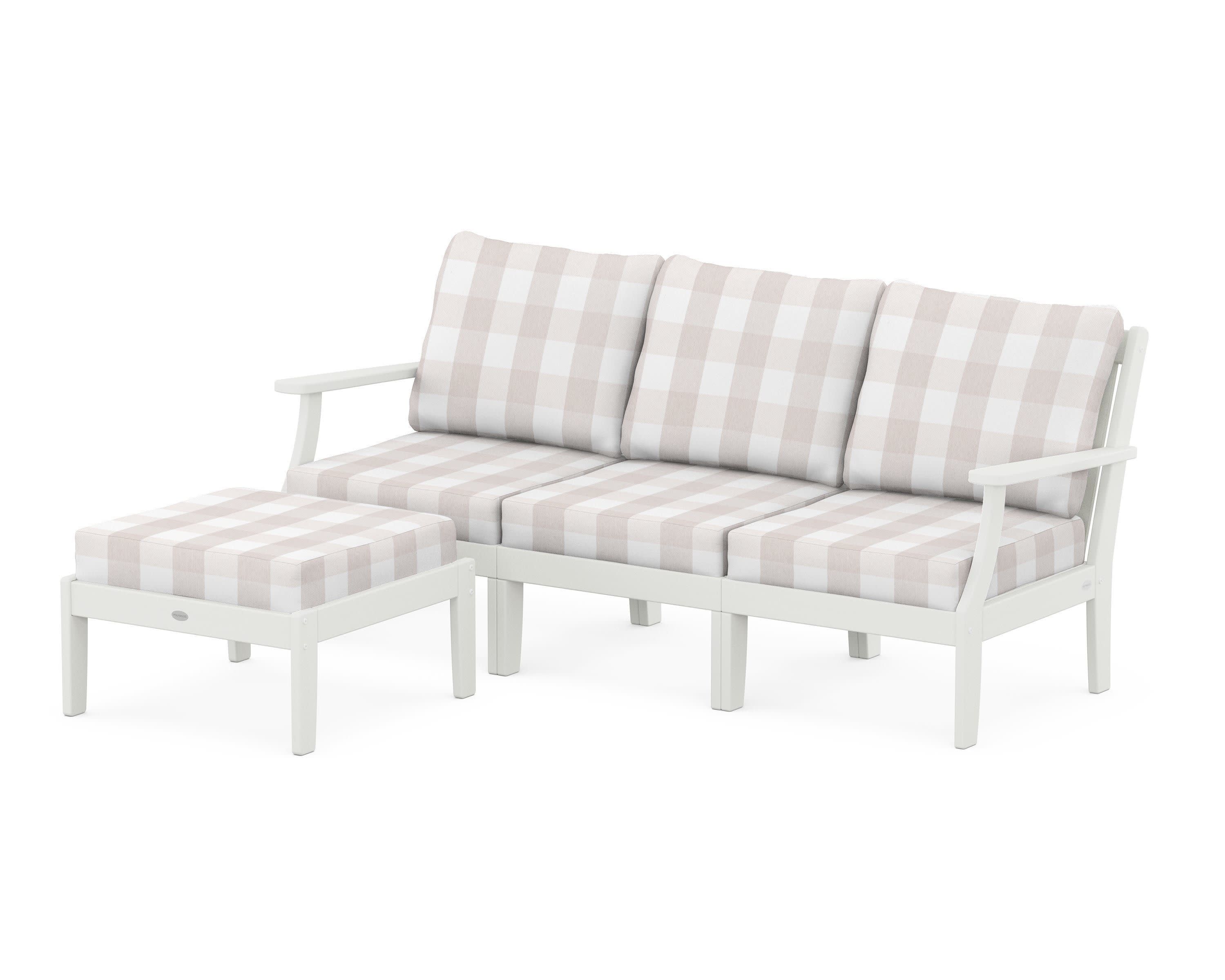 Braxton Modular 4-Piece Deep Seating Set with Ottoman in Vintage White / Buffalo Plaid Dune Burlap