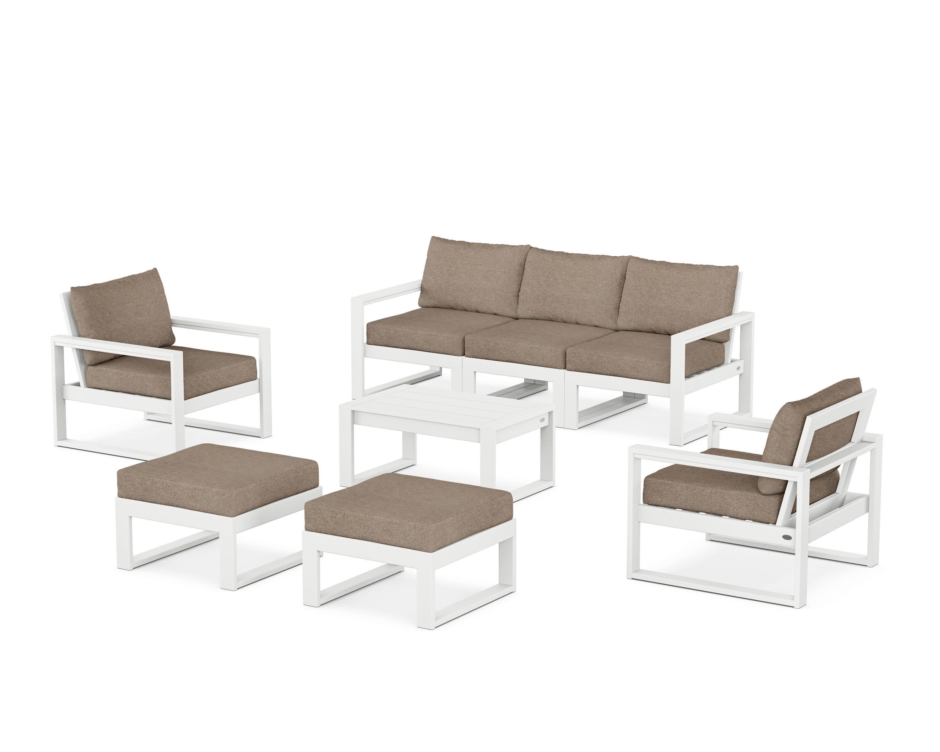 EDGE Sectional 8-Piece Lounge Sofa Set in White / Spiced Burlap