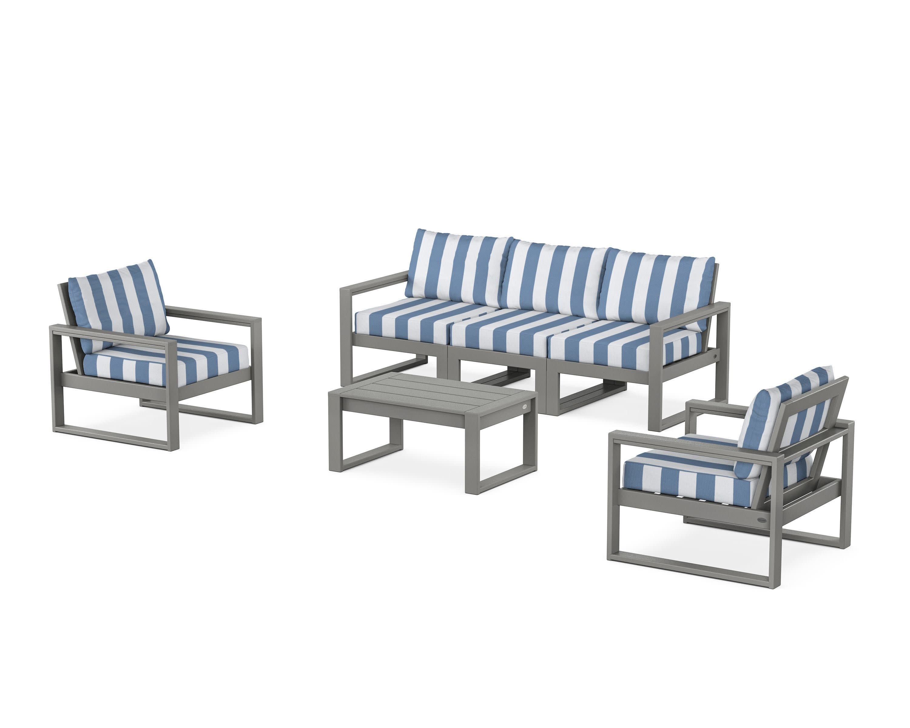 EDGE Sectional 4-Piece Deep Seating Set with Sofa in Slate Grey / Cabana Stripe Sky Blue