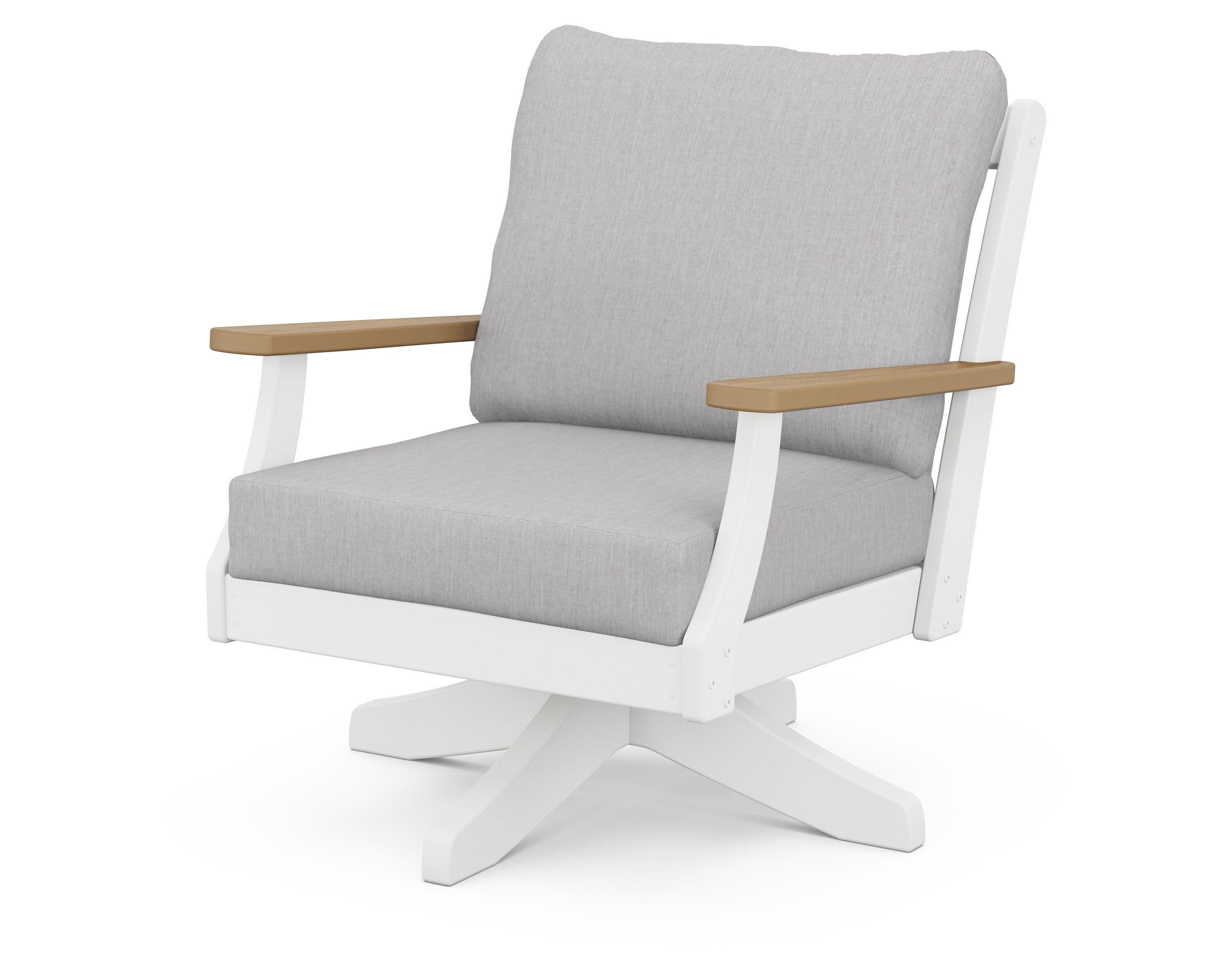 Braxton Deep Seating Swivel Chair in White / Natural / Granite