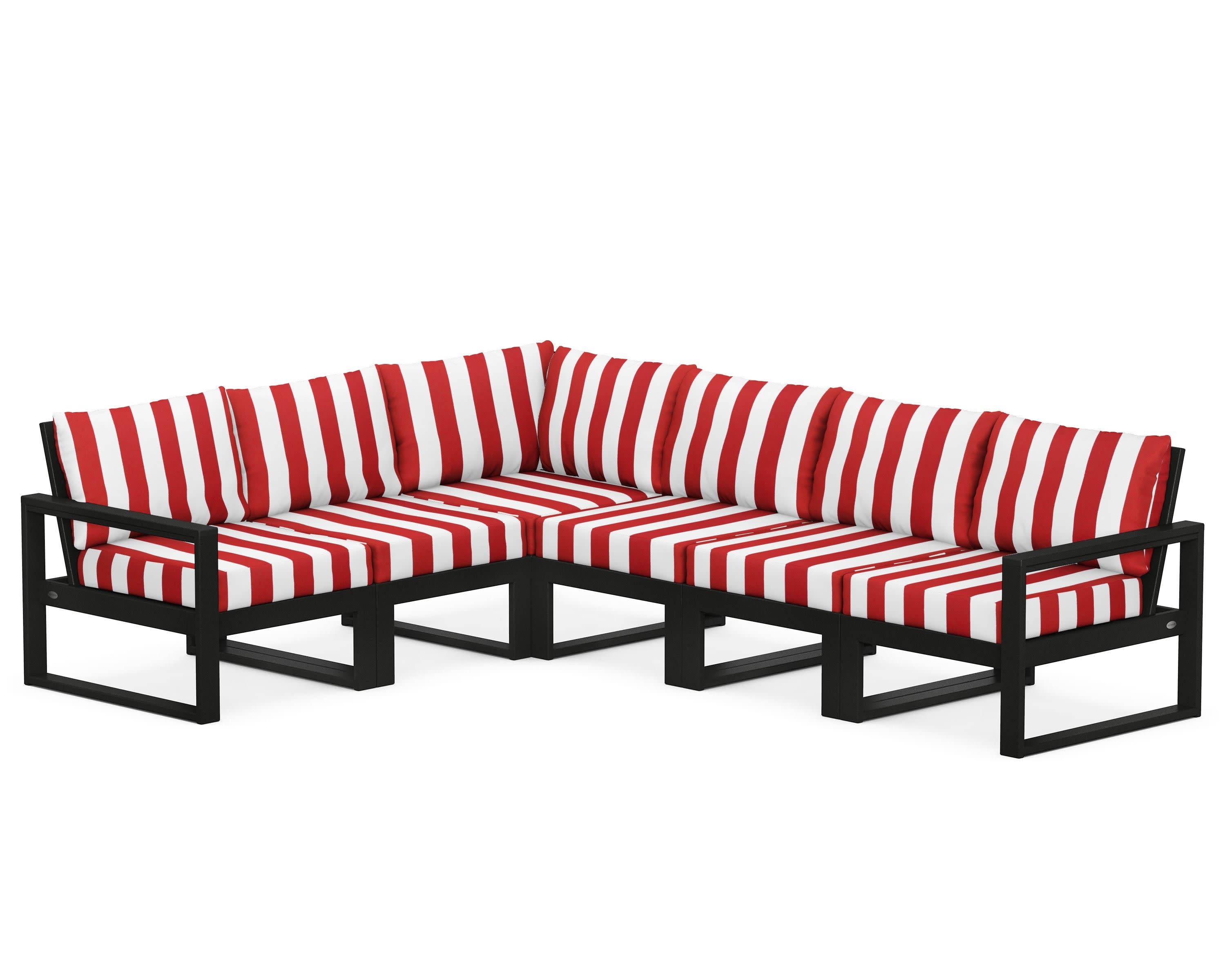 EDGE 6-Piece Modular Deep Seating Set in Black / Cabana Stripe Crimson