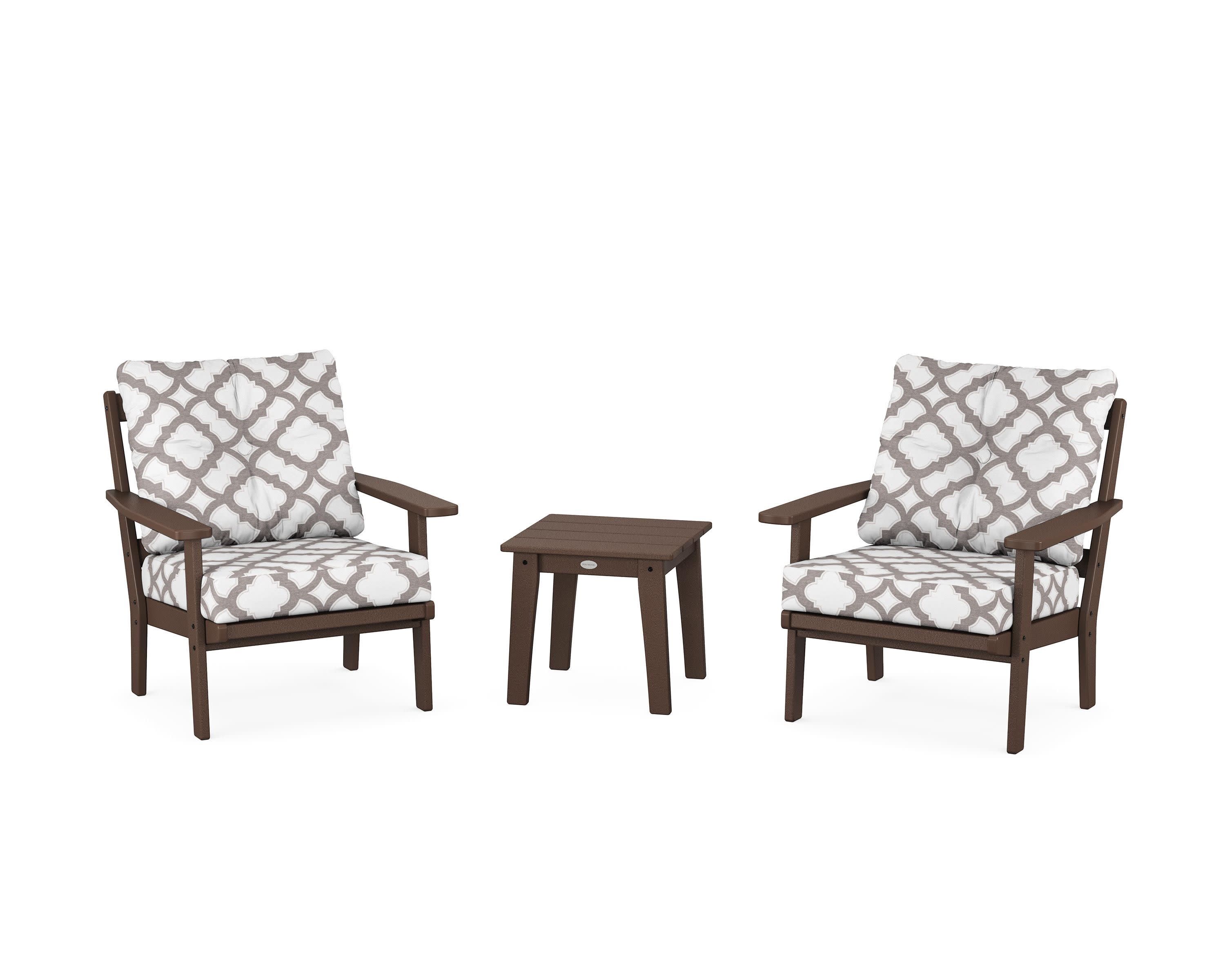 Oxford 3-Piece Deep Seating Set in Mahogany / Trellis Grey Mist