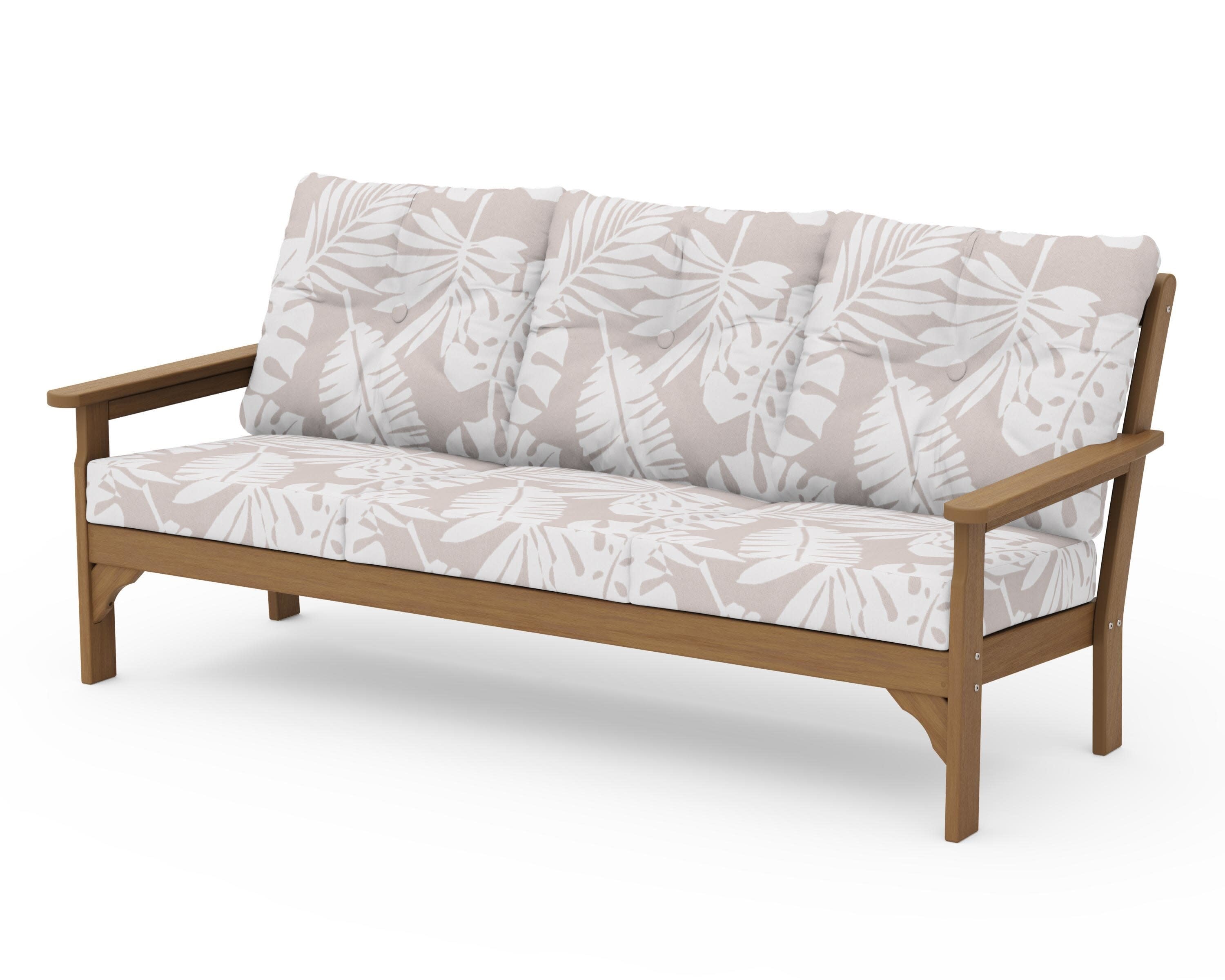 Vineyard Deep Seating Sofa in Natural / Leaf Dune Burlap