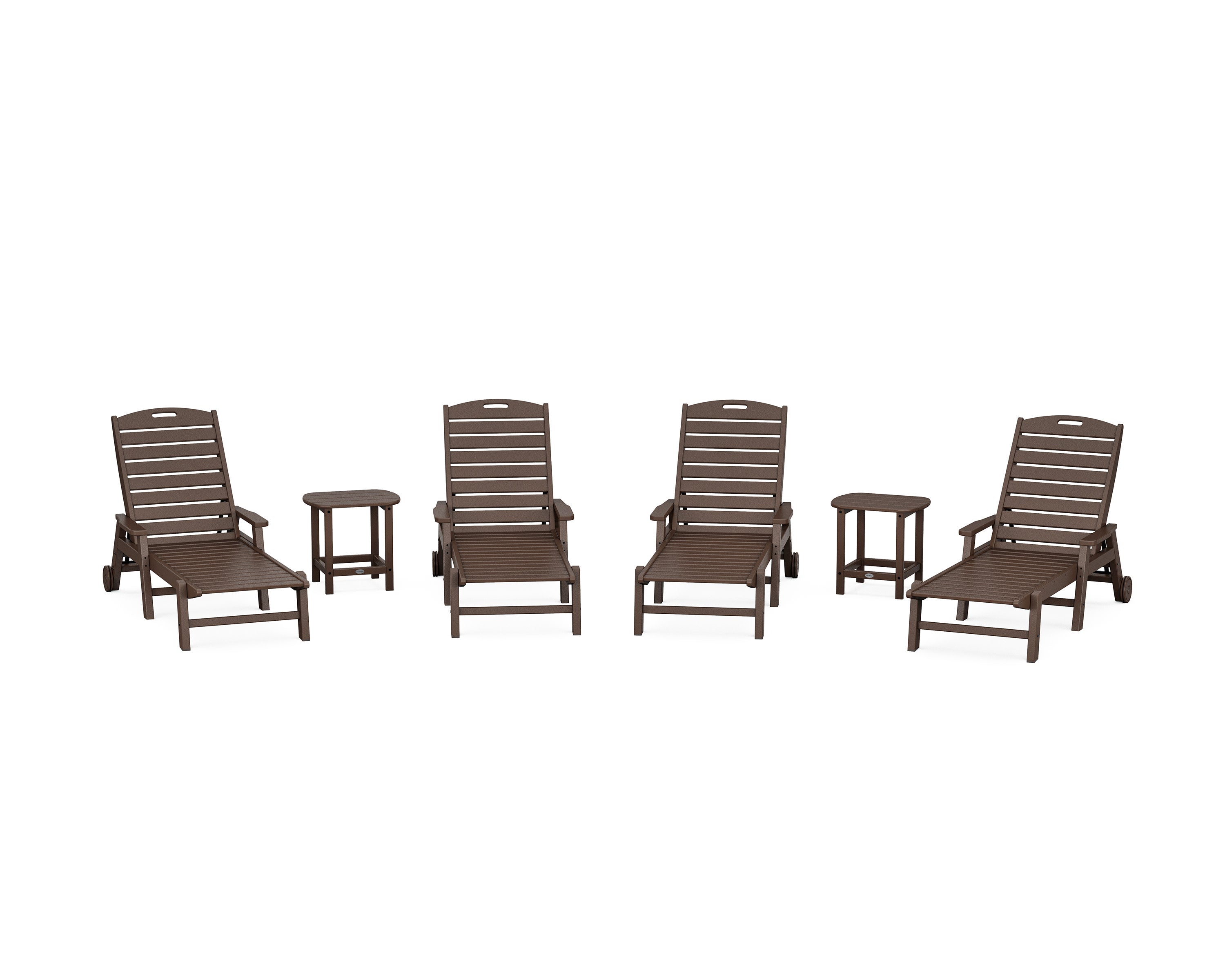Nautical Chaise 6-Piece Set with Arms & Wheels in Mahogany
