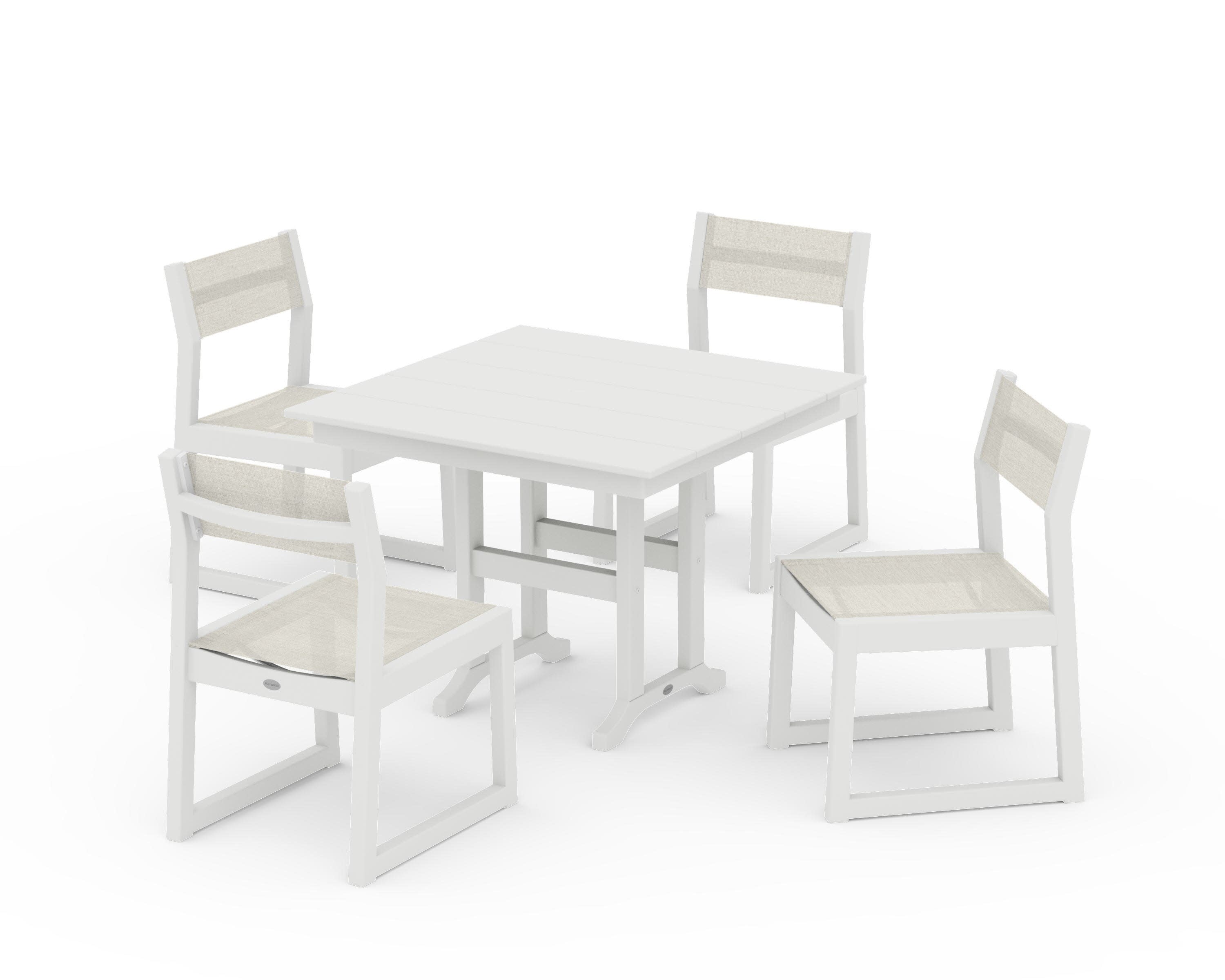 EDGE Sling Side Chair 5-Piece Farmhouse Dining Set in Vintage White / Parchment Sling