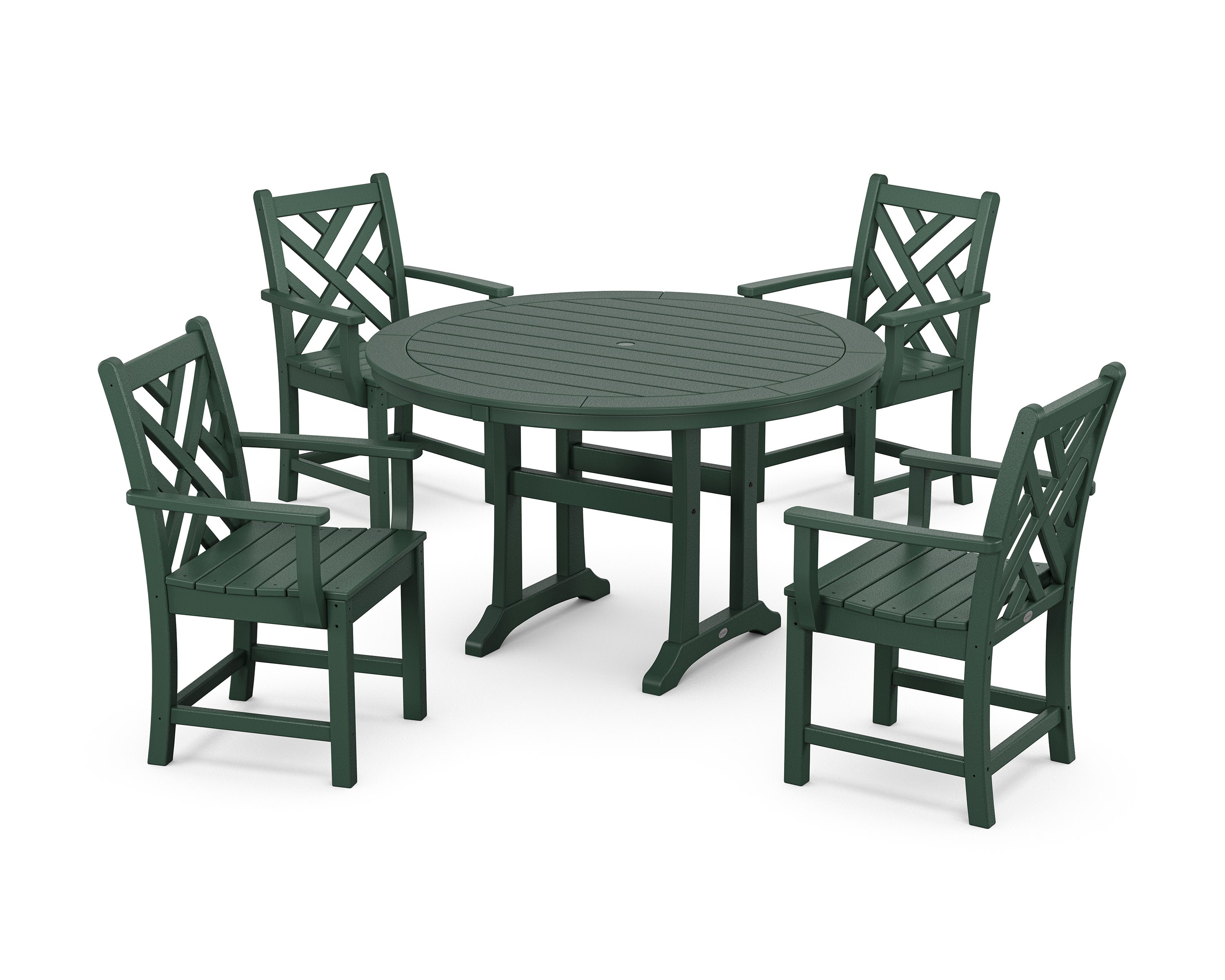 Chippendale 5-Piece Nautical Trestle Dining Arm Chair Set in Green