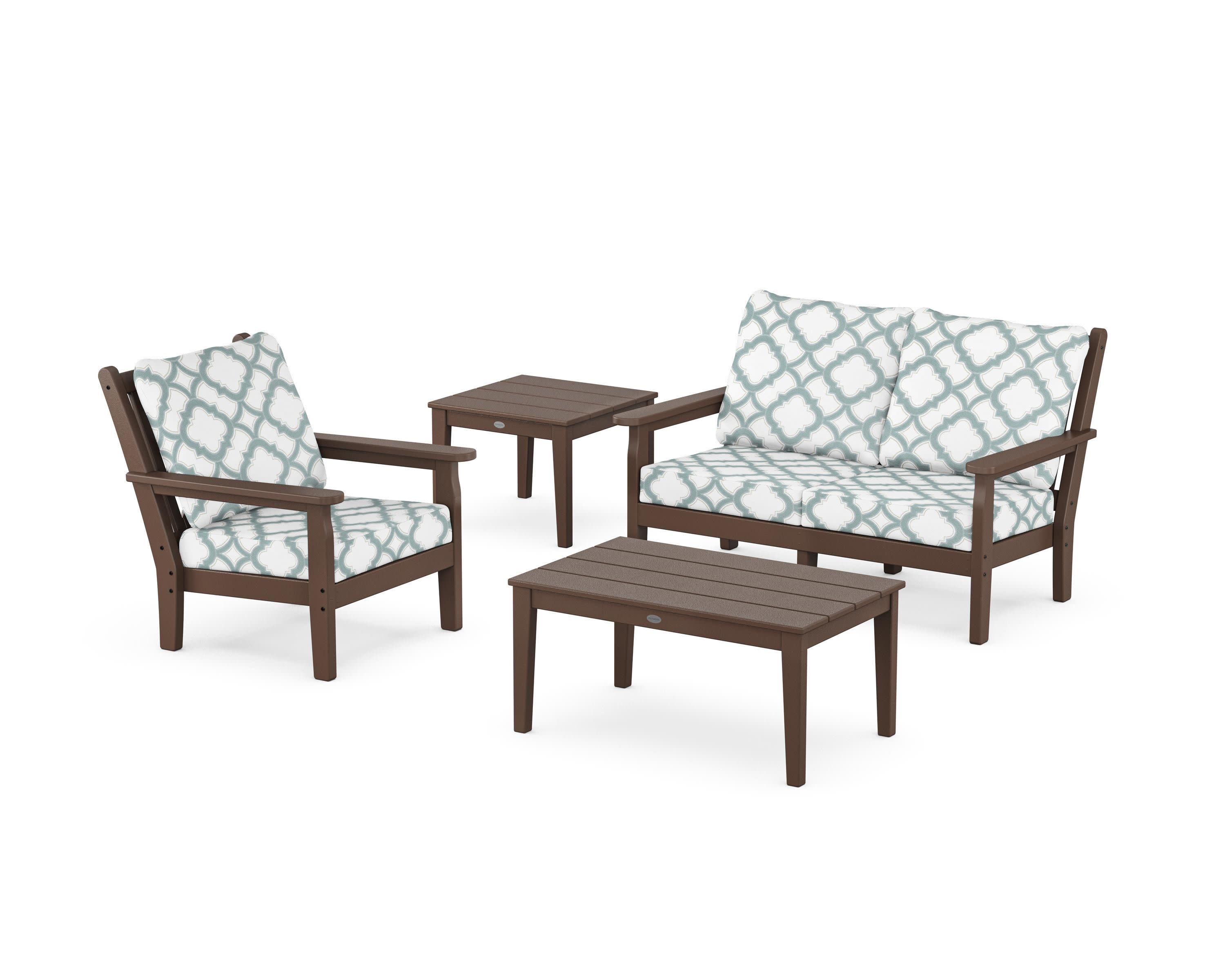 Chippendale 4-Piece Deep Seating Set in Mahogany / Trellis Glacier Spa