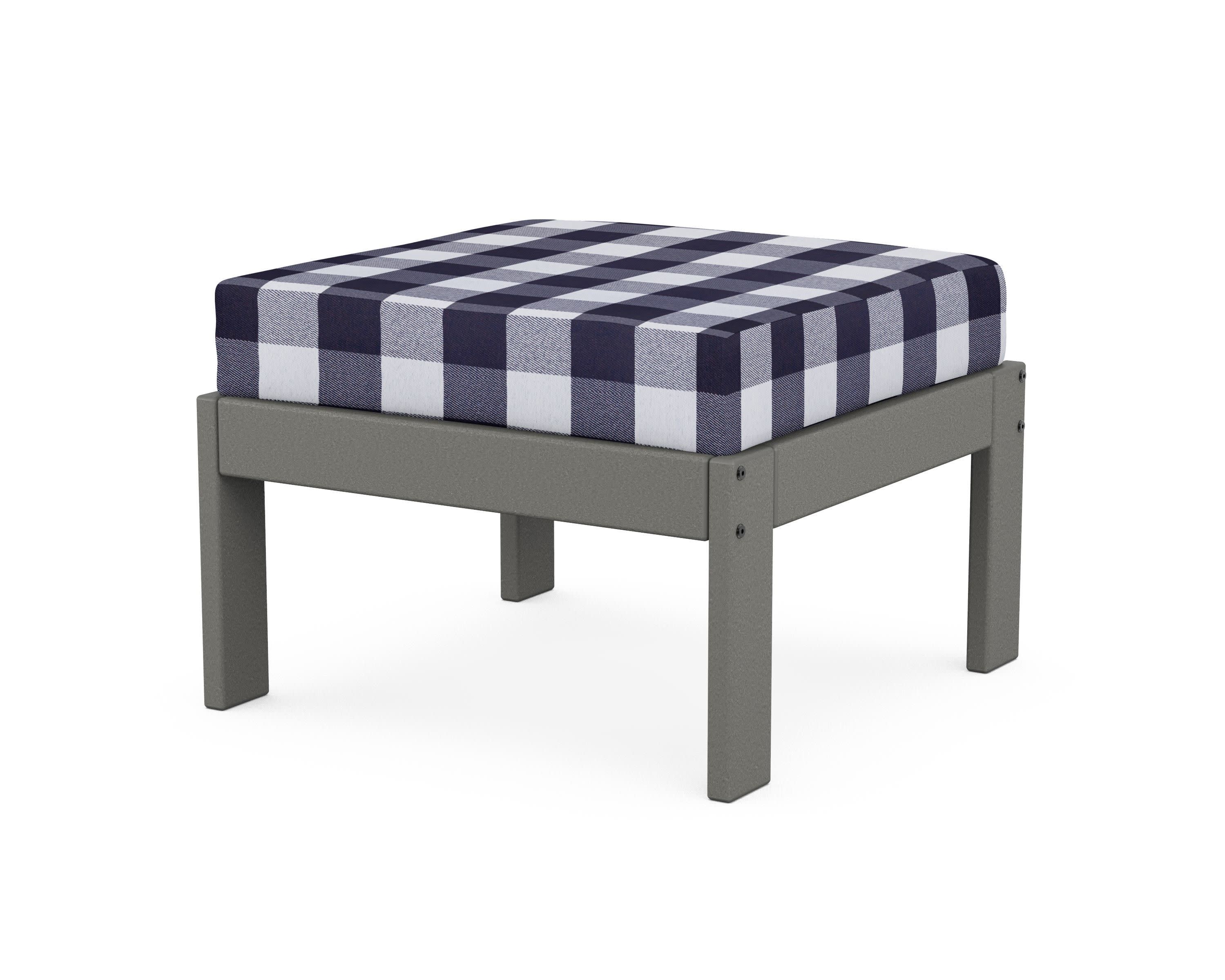 Vineyard Modular Ottoman in Slate Grey / Buffalo Plaid Navy