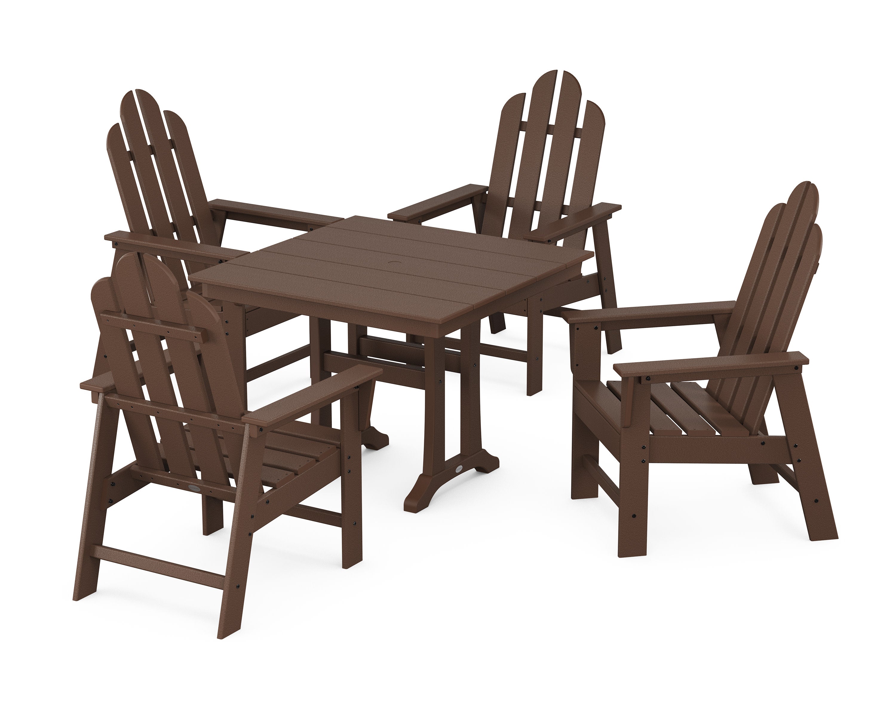 Long Island 5-Piece Farmhouse Dining Set With Trestle Legs in Mahogany