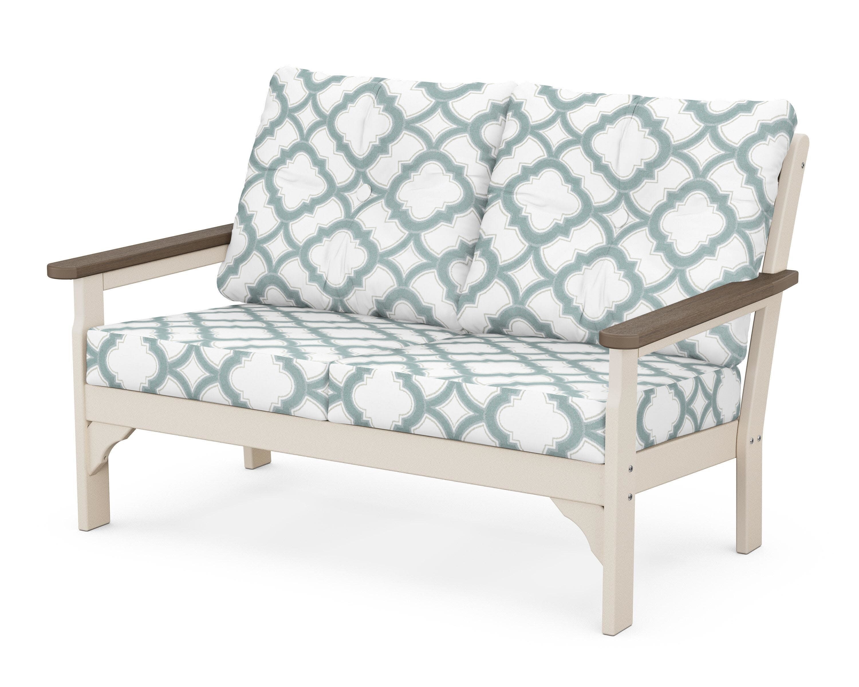 Vineyard Deep Seating Loveseat in Sand / Kona / Trellis Glacier Spa