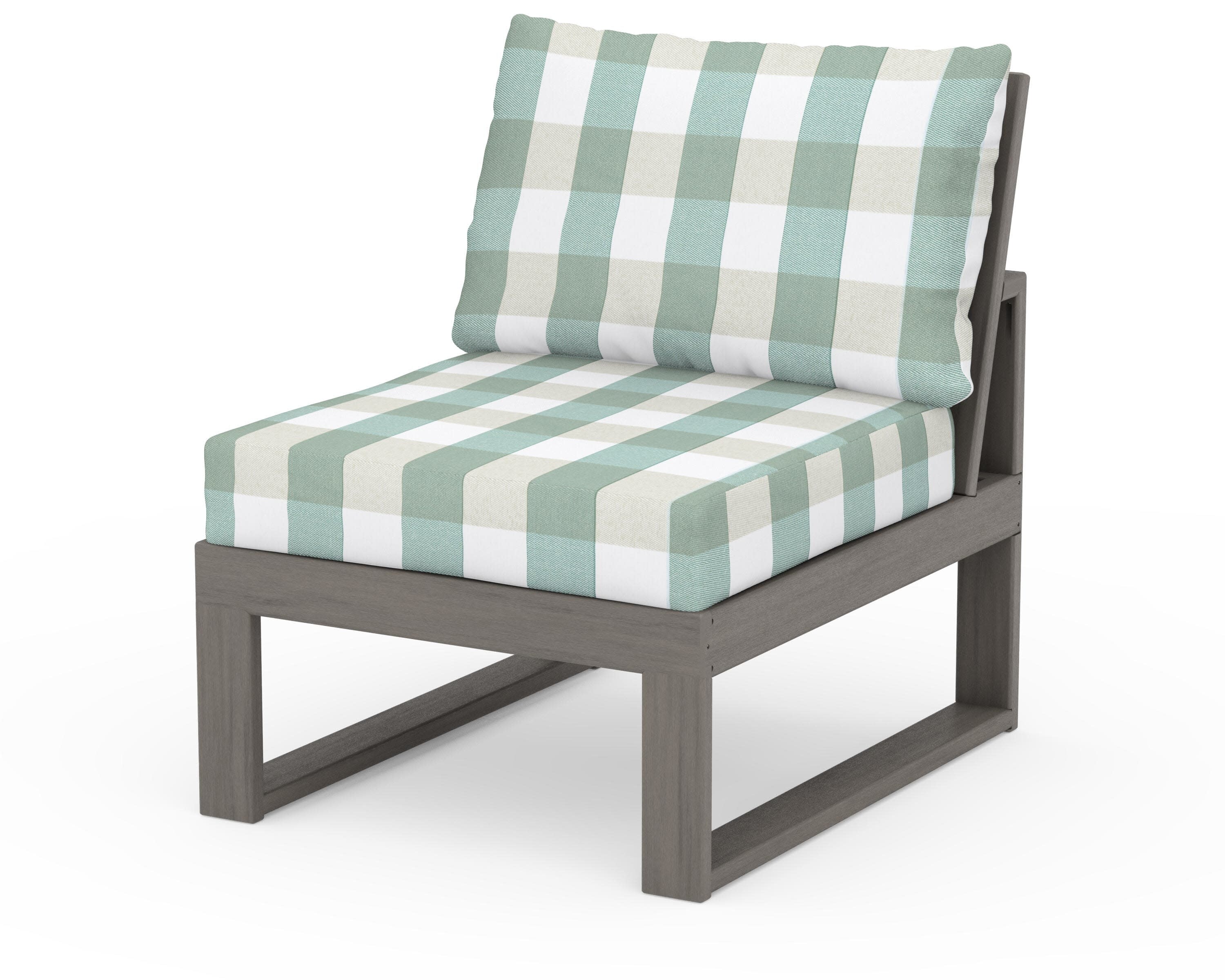 Modular Armless Chair in Driftwood / Buffalo Plaid Glacier Spa