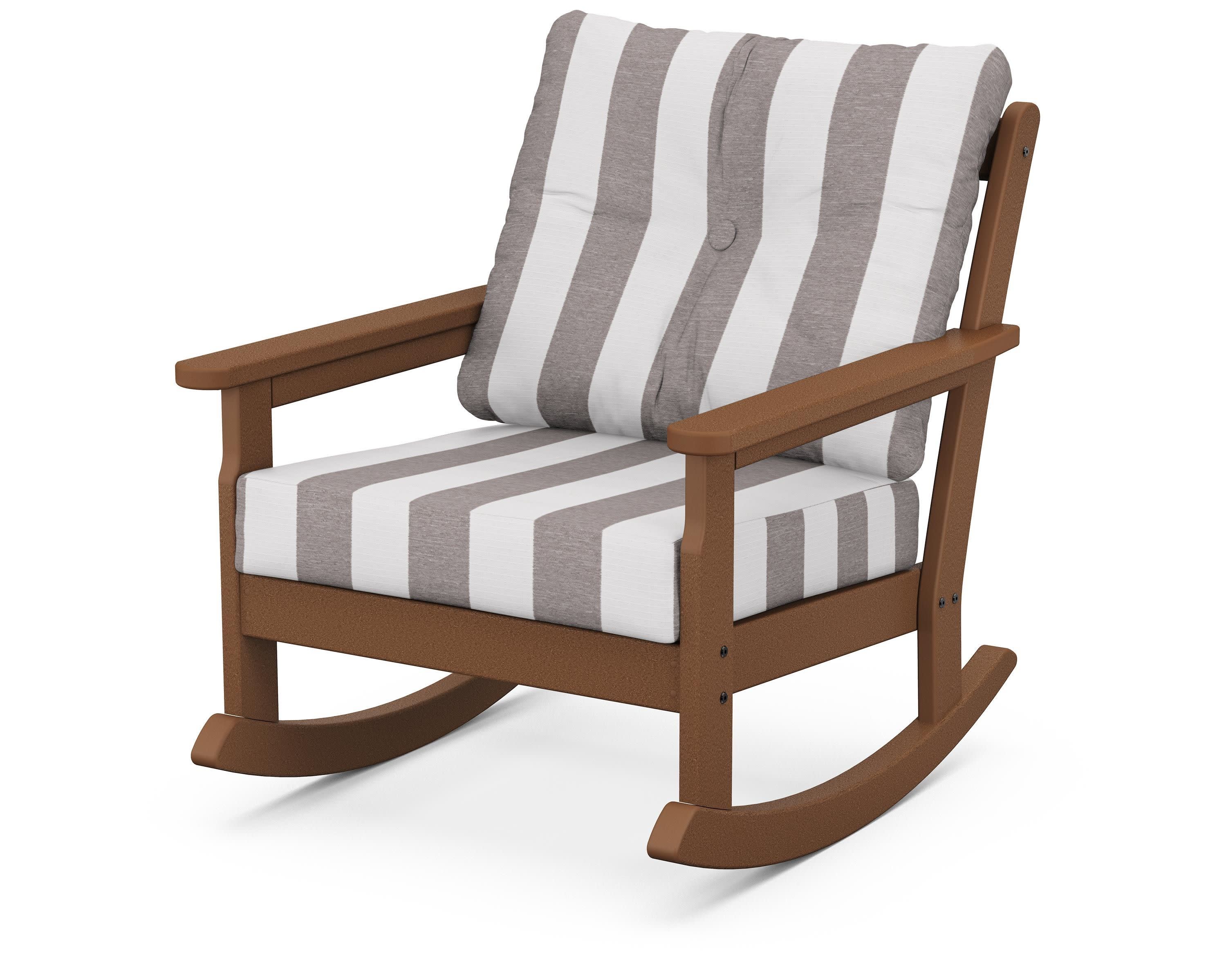 Vineyard Deep Seating Rocking Chair in Teak / Cabana Stripe Grey Mist