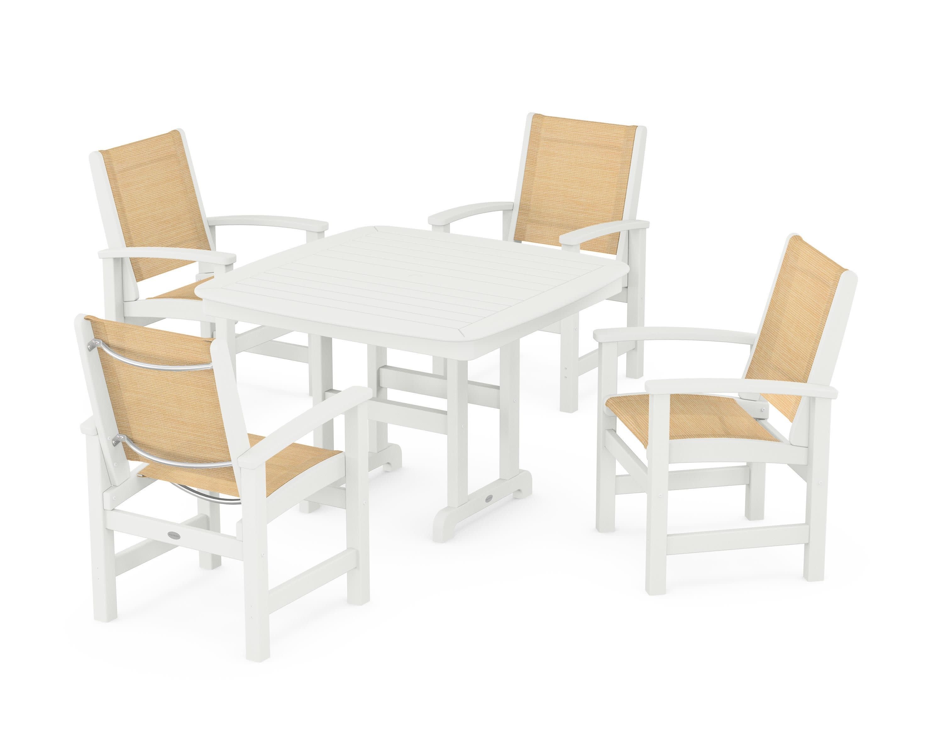 Coastal 5-Piece Dining Set in Vintage White / Dupioni Apricot Sling