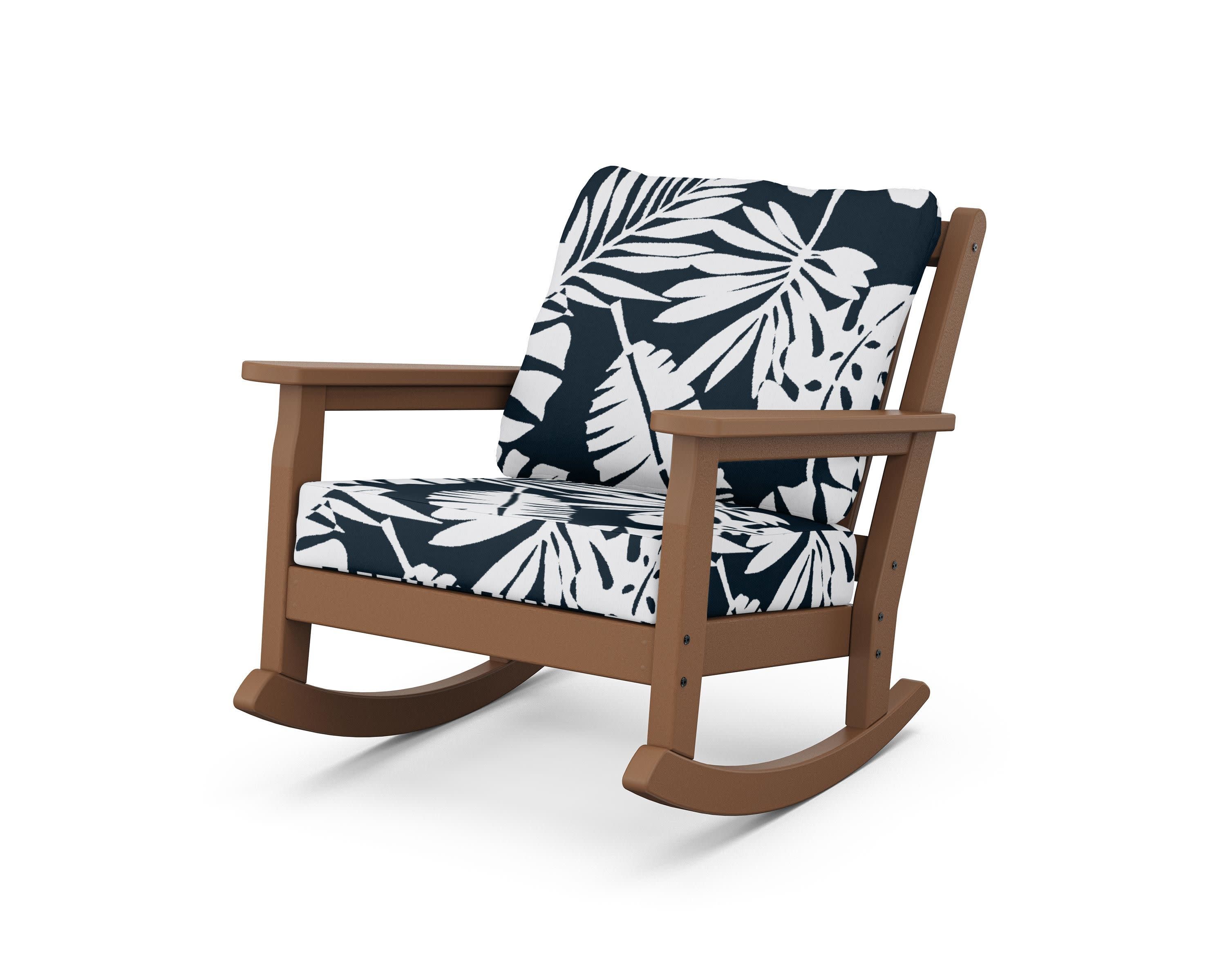 Chippendale Deep Seating Rocking Chair in Teak / Leaf Marine Indigo