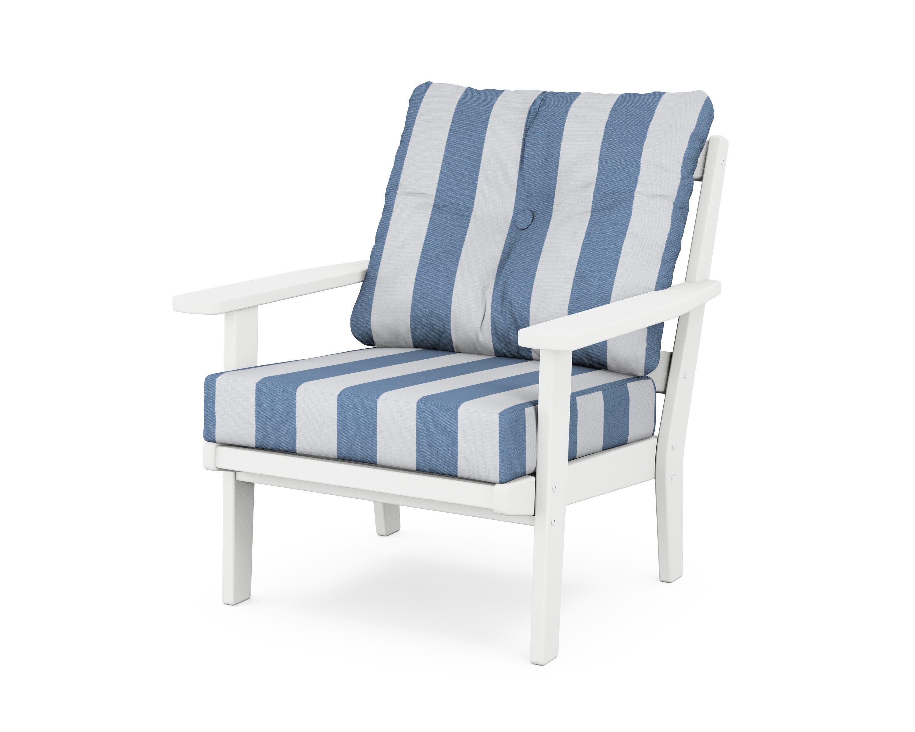 Oxford Deep Seating Chair in White / Cabana Stripe Sky Blue