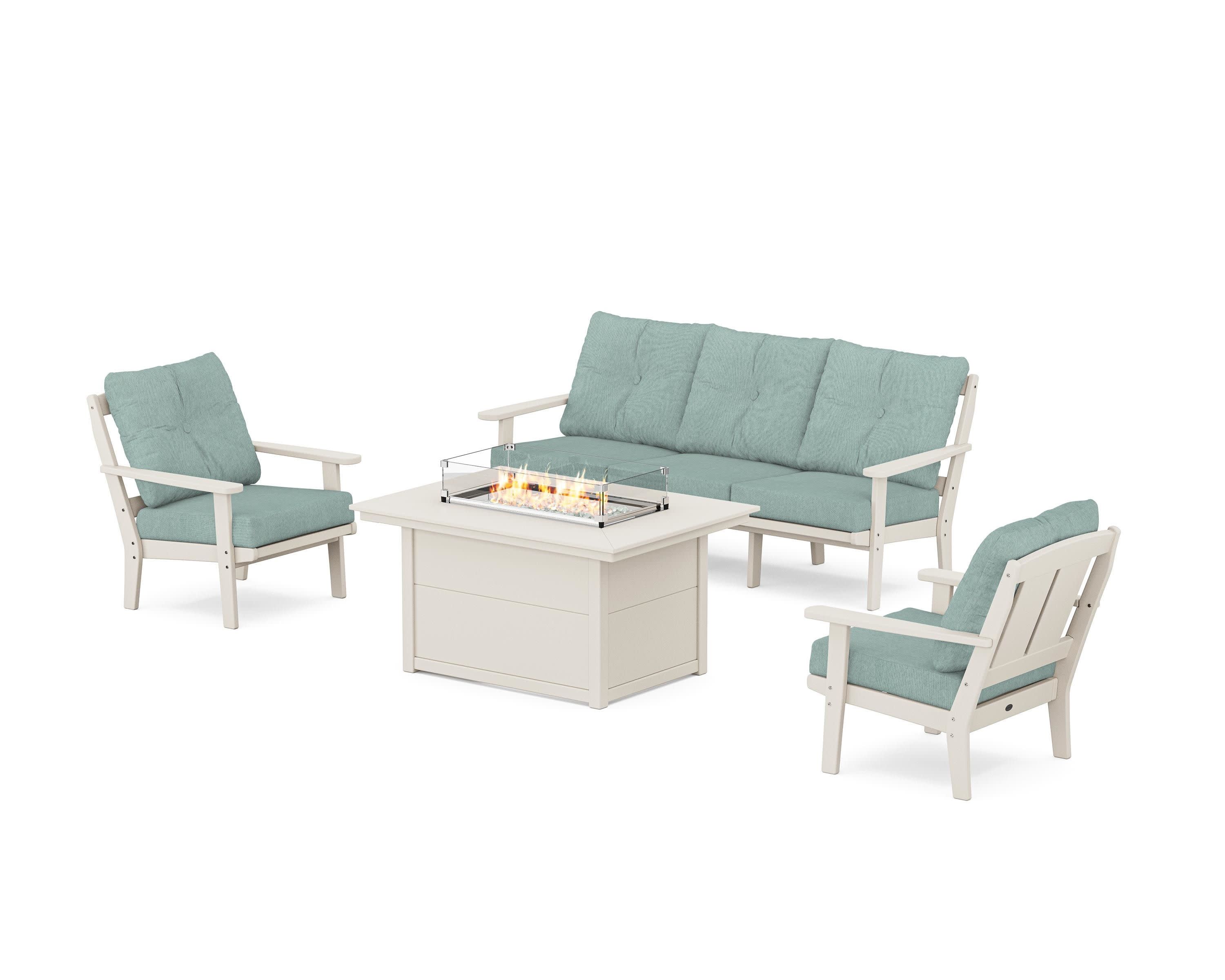 Mission Deep Seating Fire Pit Table Set in Sand / Glacier Spa