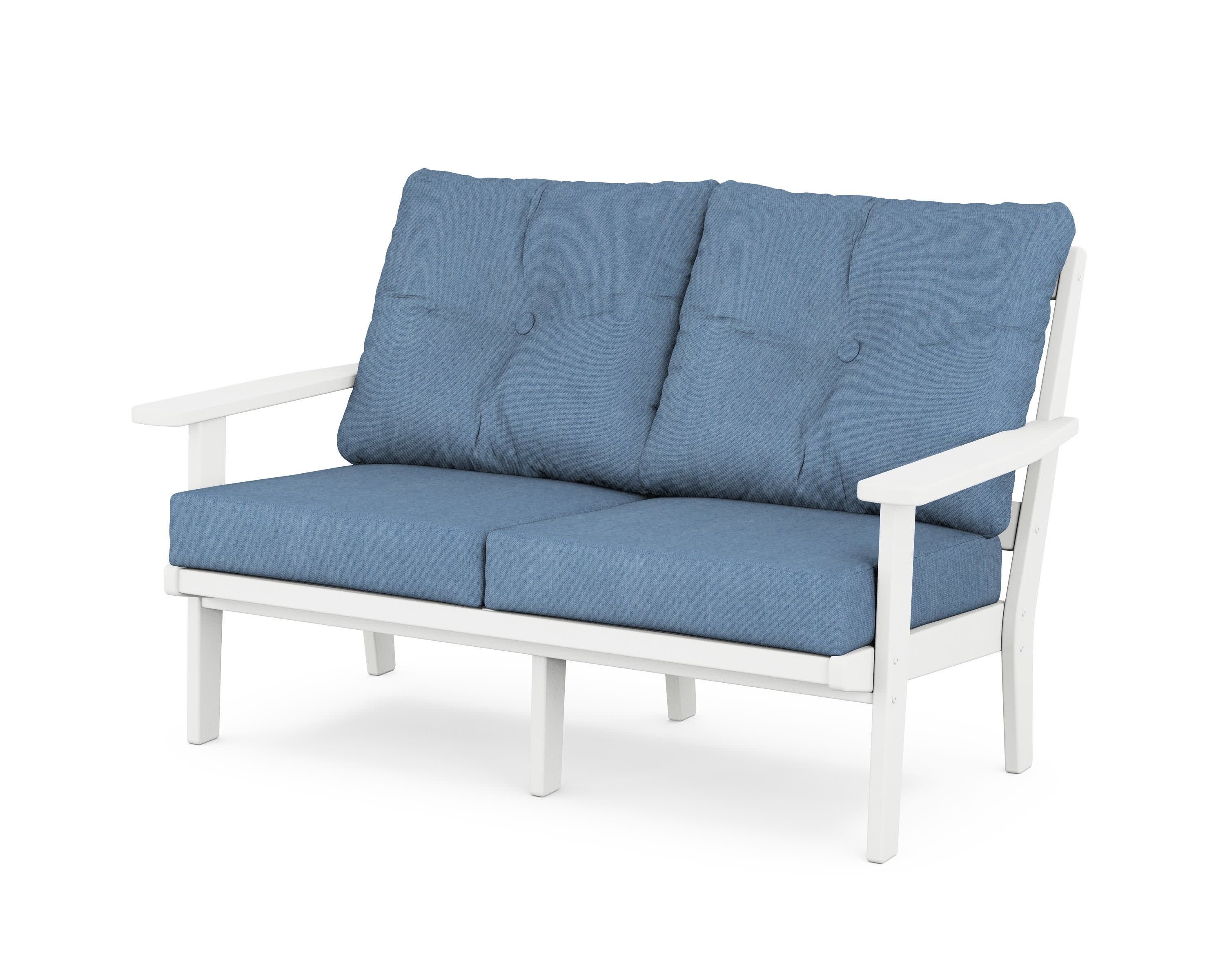 Oxford Deep SeatingLoveseat in White / Sky Blue